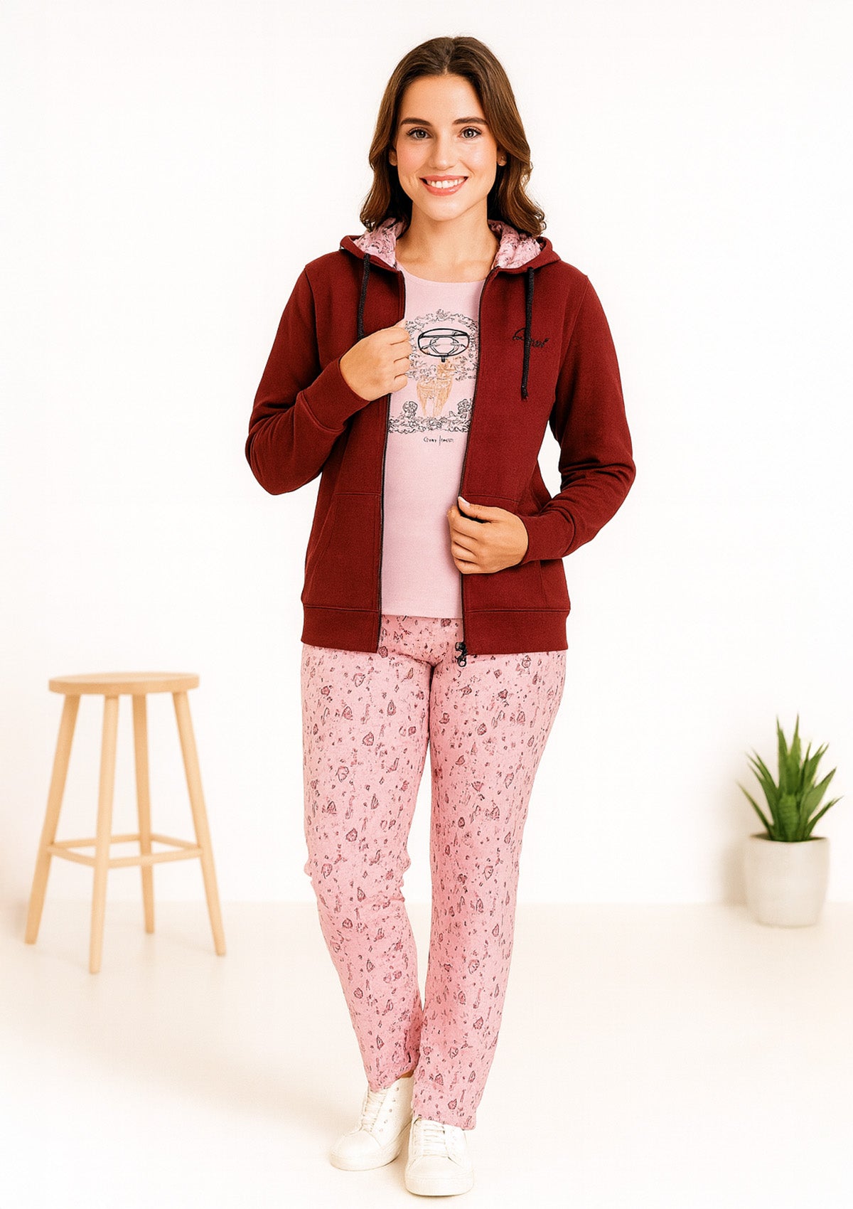 Three Piece Tracksuit – Zip Hoodie, Printed Tee, and Joggers