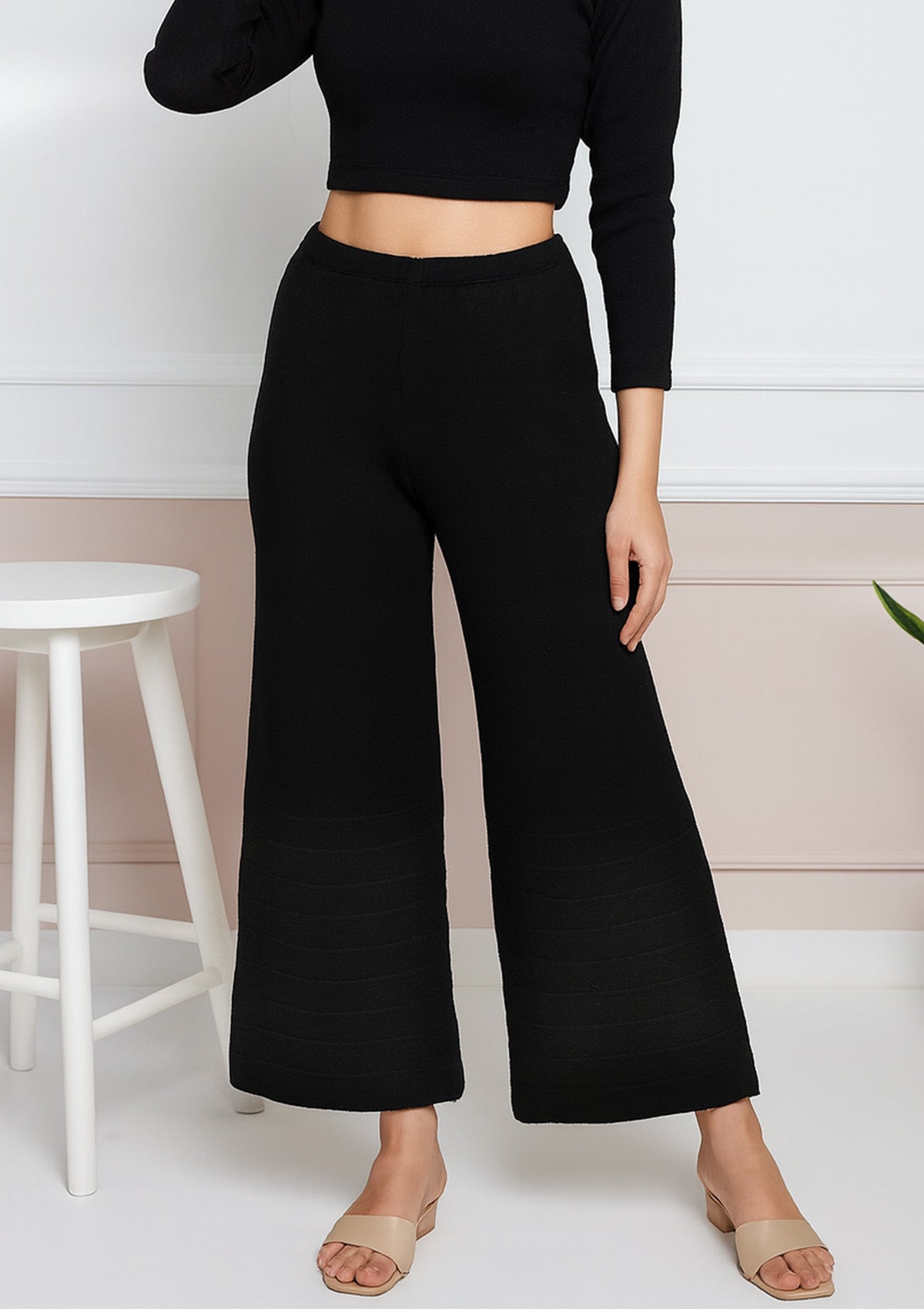 Black Woollen Winter Essential Palazzo – High Waist