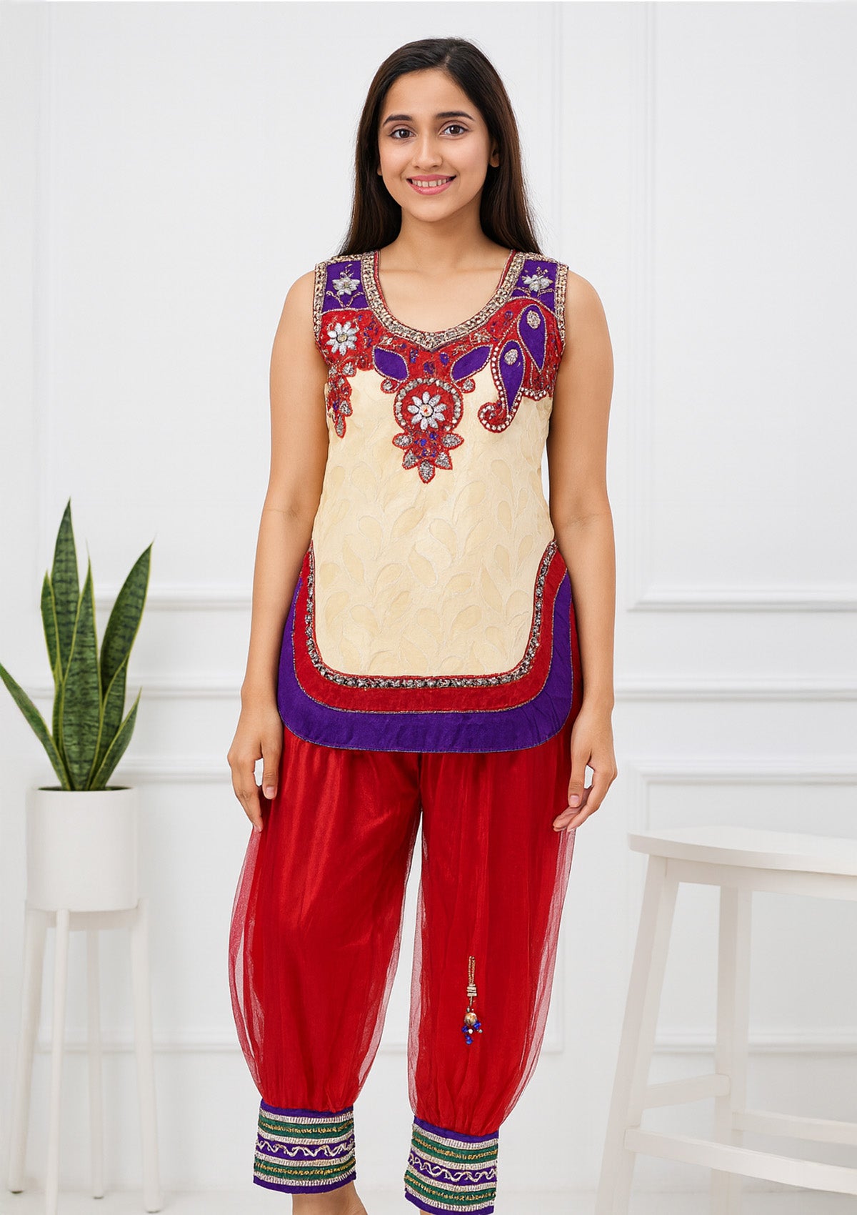 Afghani Suit for Girls – Embroidered Kurti with Patiala Salwar