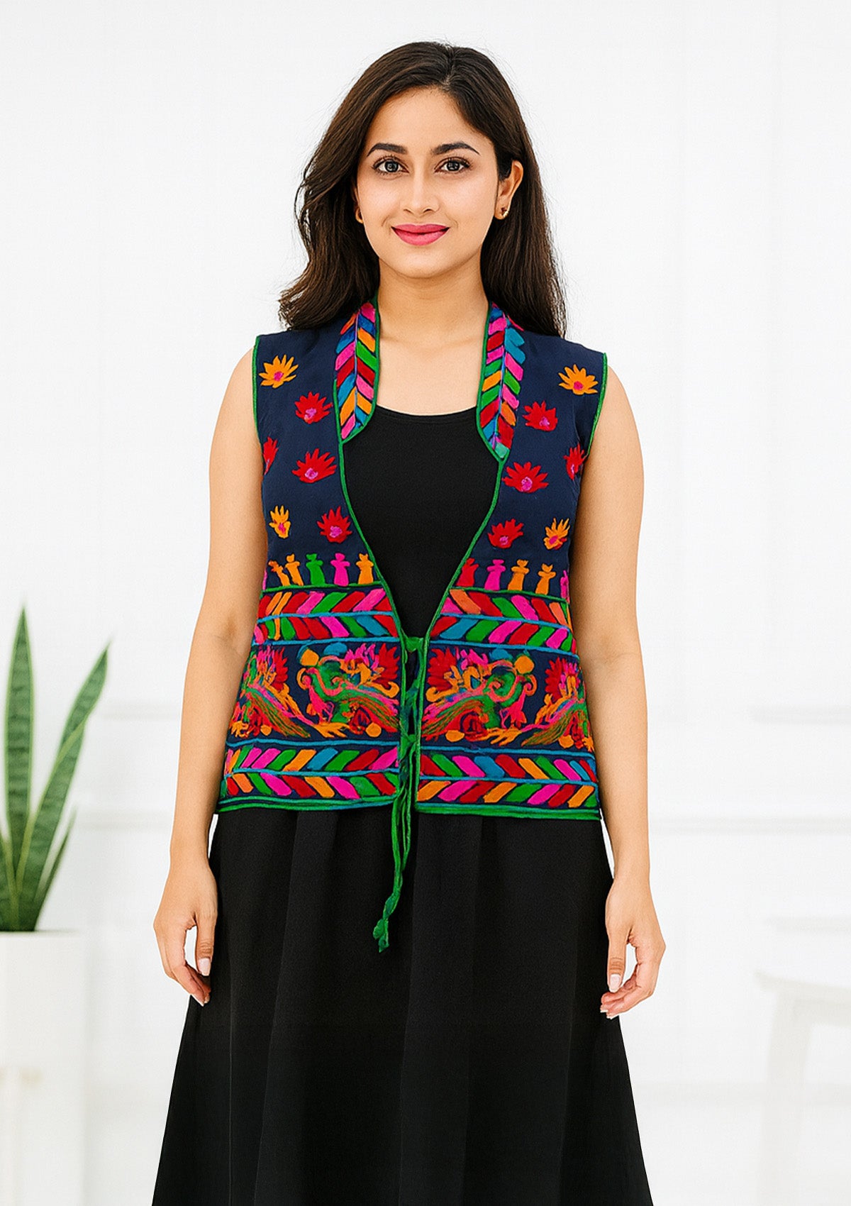 Phulkari Work Jacket – Multicolor Embroidered Ethnic Waistcoat
