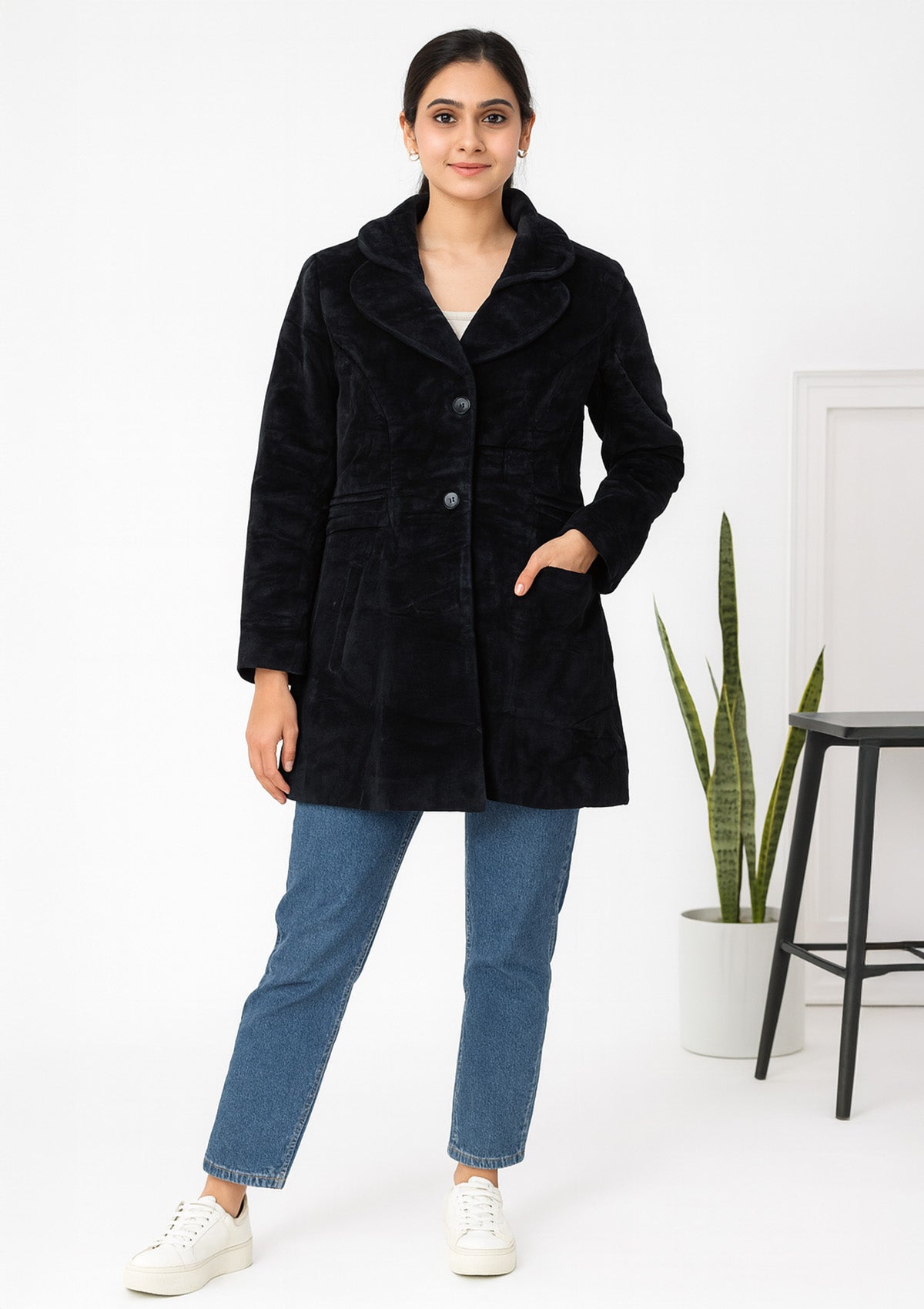 Black Velvet Coat with Shawl Collar - Elegant Winter Wear