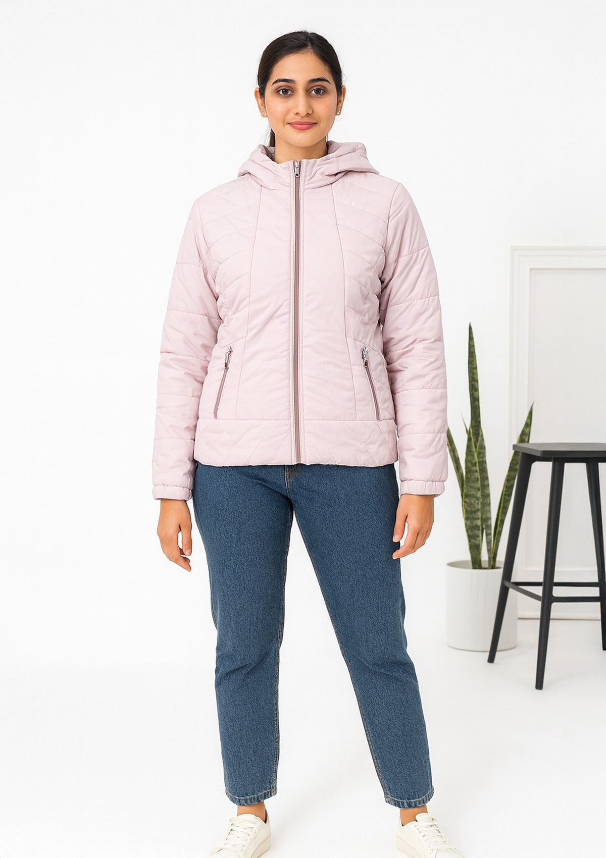 Blush Pink Quilted Hooded Jacket – Lightweight Warmth