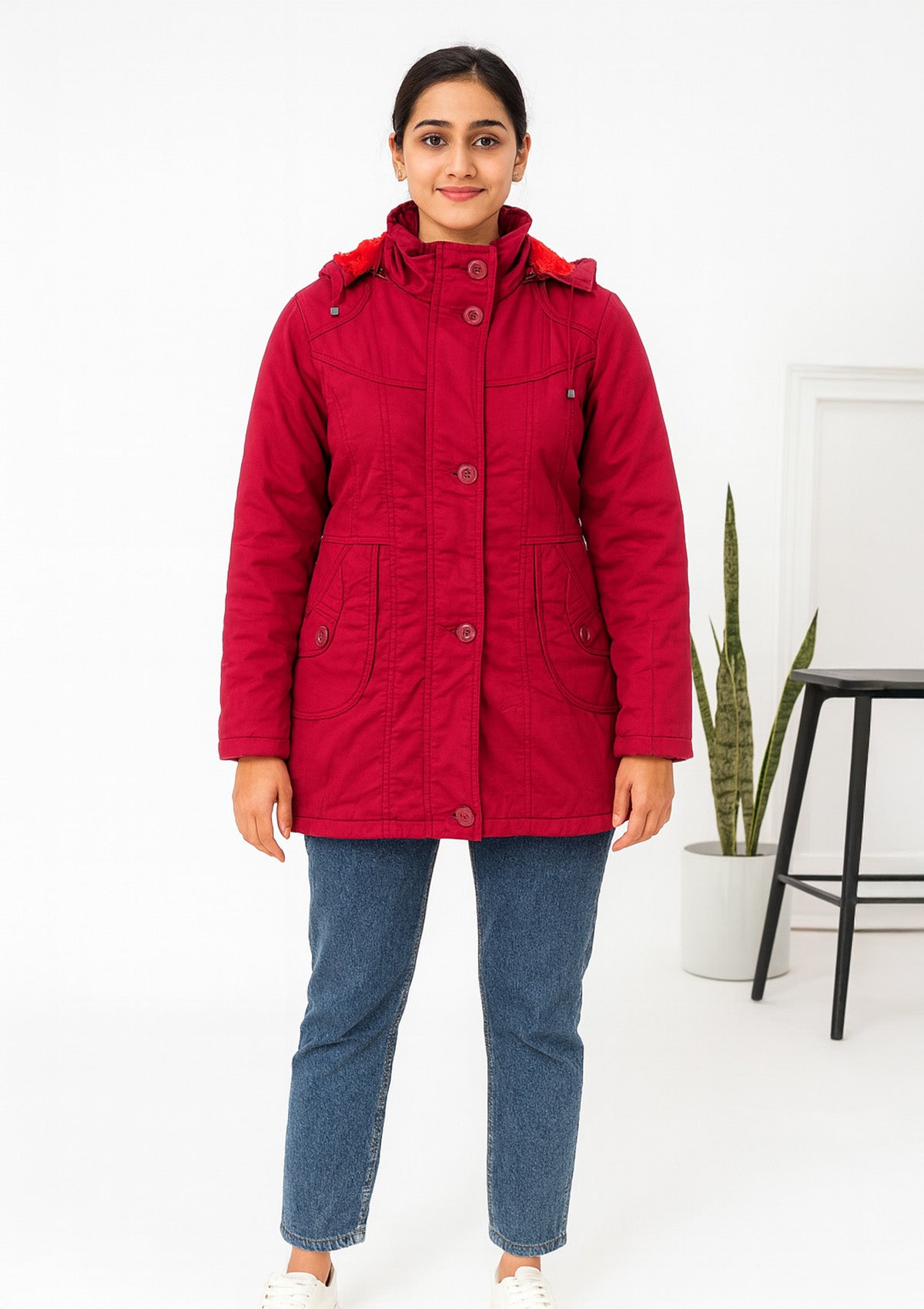 Longline Maroon Parka Jacket -  Hooded & Warm Everyday Layer