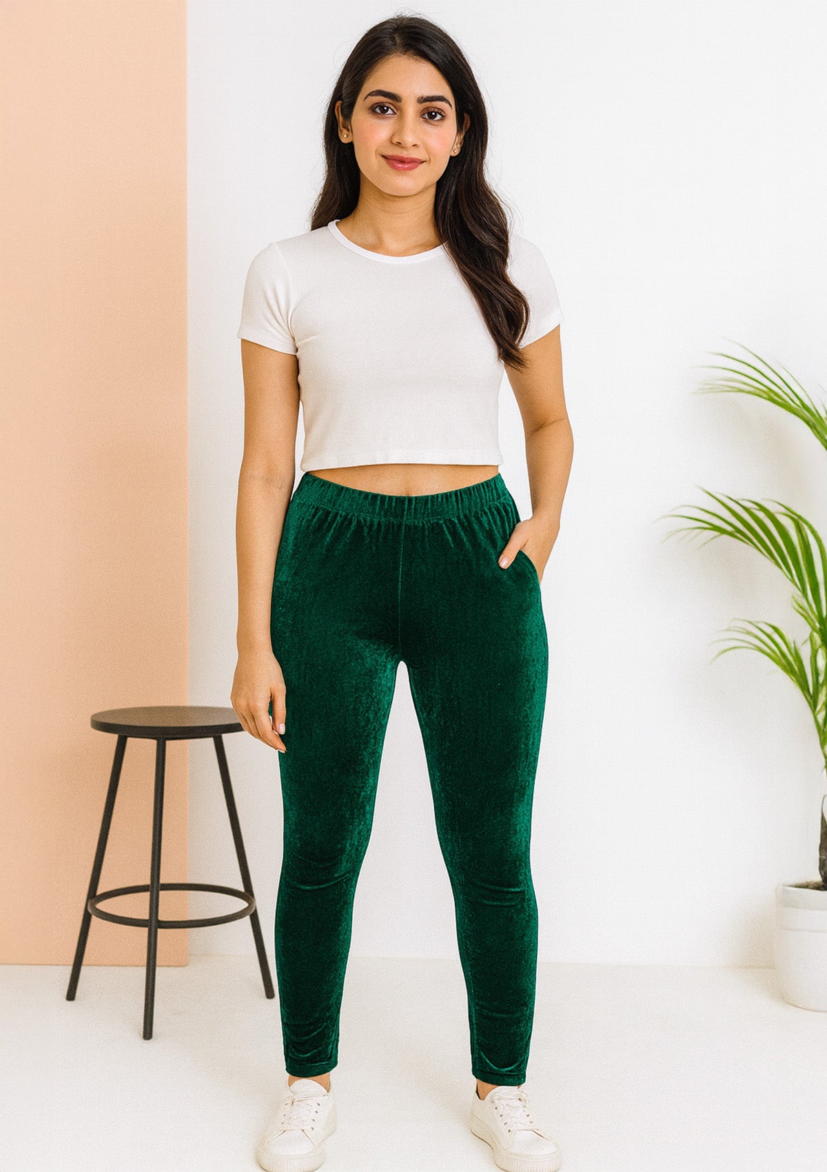 Emerald Green Velvet Legging for Women – Ultra Soft Stretch