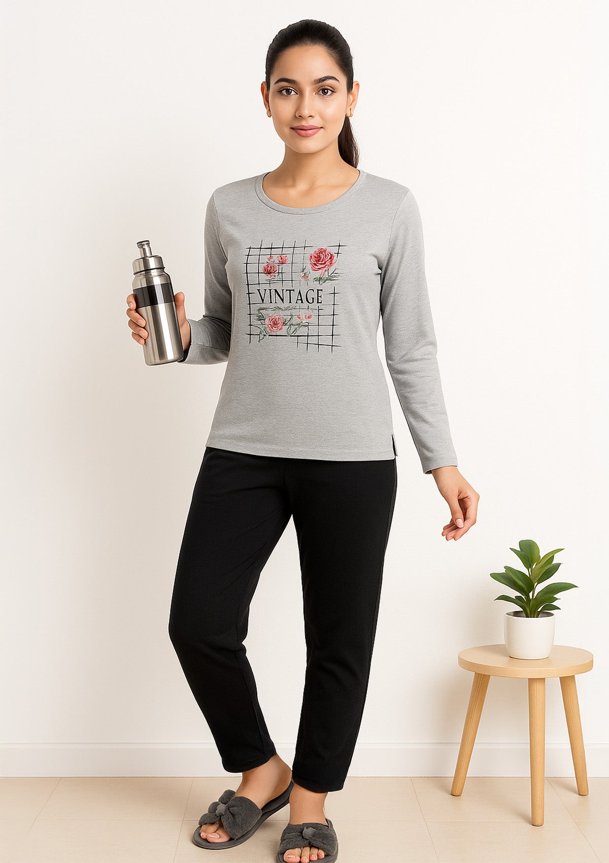 Lounge Night Suit – Long Sleeve Printed Top & Relaxed Pajama