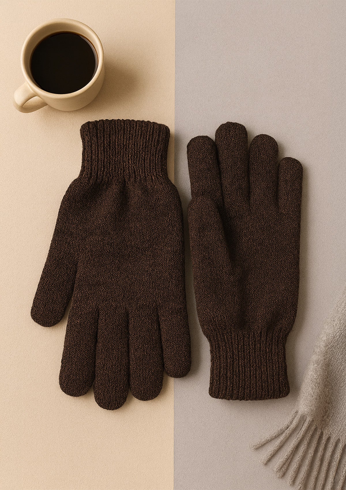 Classic Solid Brown + Sport Pattern Black - Gloves Set of 2