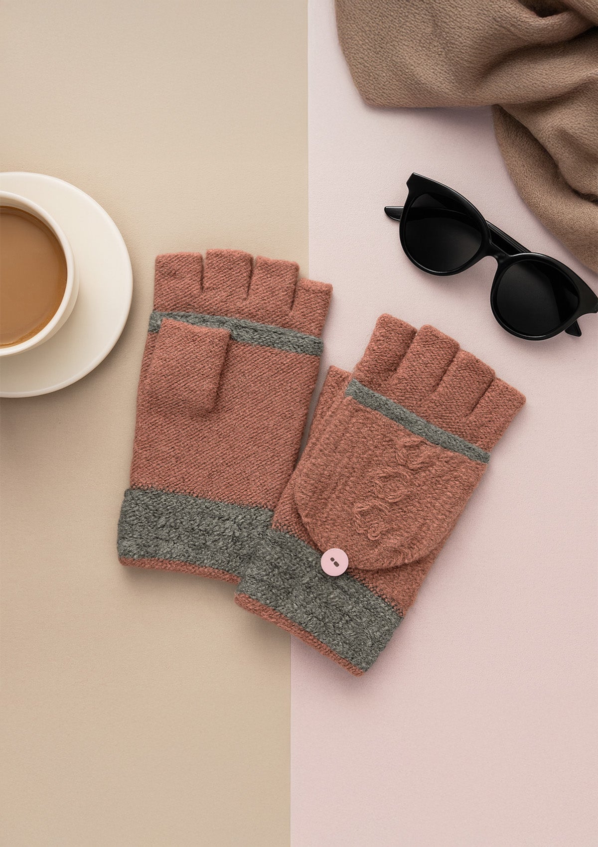 Convertible Woolen Gloves Set of 2 – Knit Mittens with Finger Caps