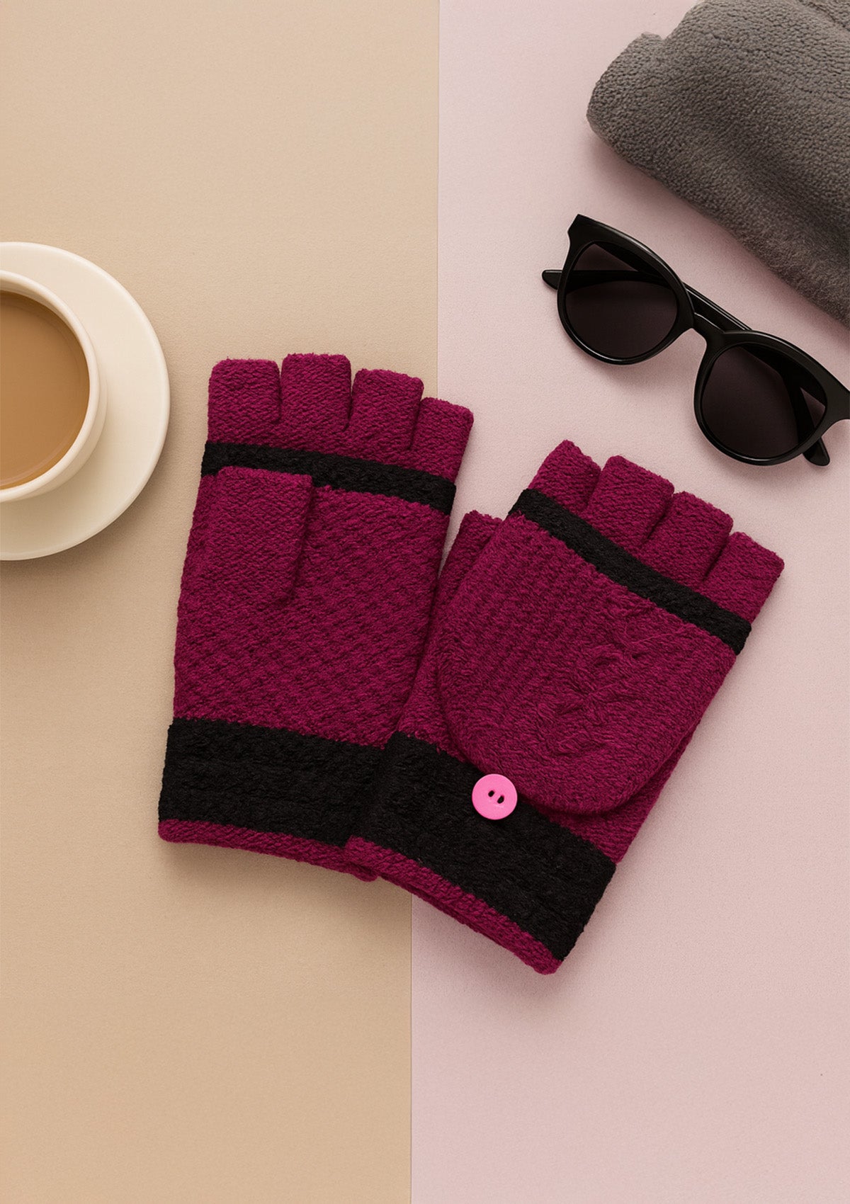 Convertible Woolen Gloves Set of 2 – Knit Mittens with Finger Caps