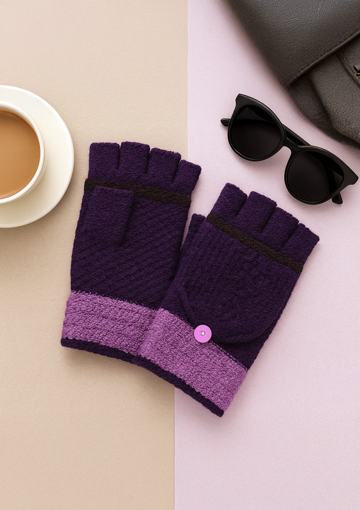 Convertible Woolen Gloves Set of 2 – Flip‑Top Cap Knit Mittens