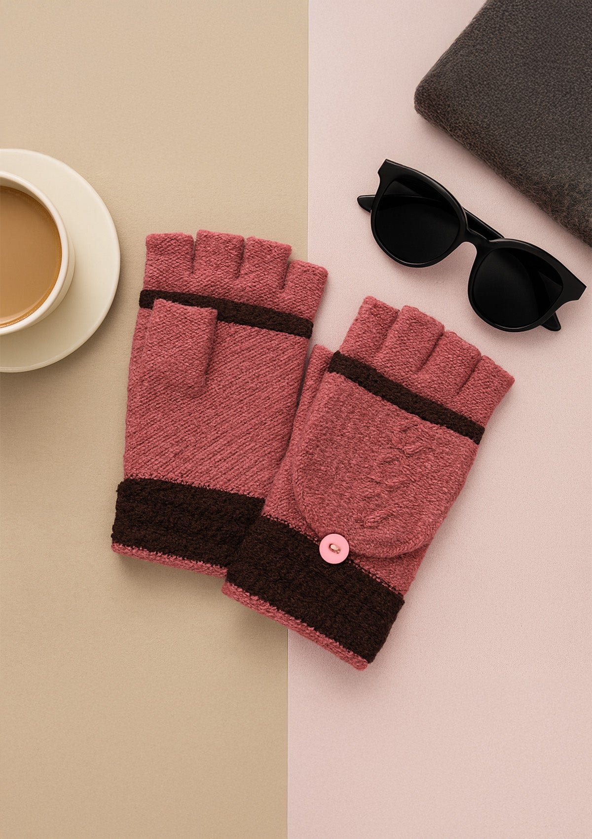 Convertible Woolen Gloves Set of 2 – Flip‑Top Cap Knit Mittens