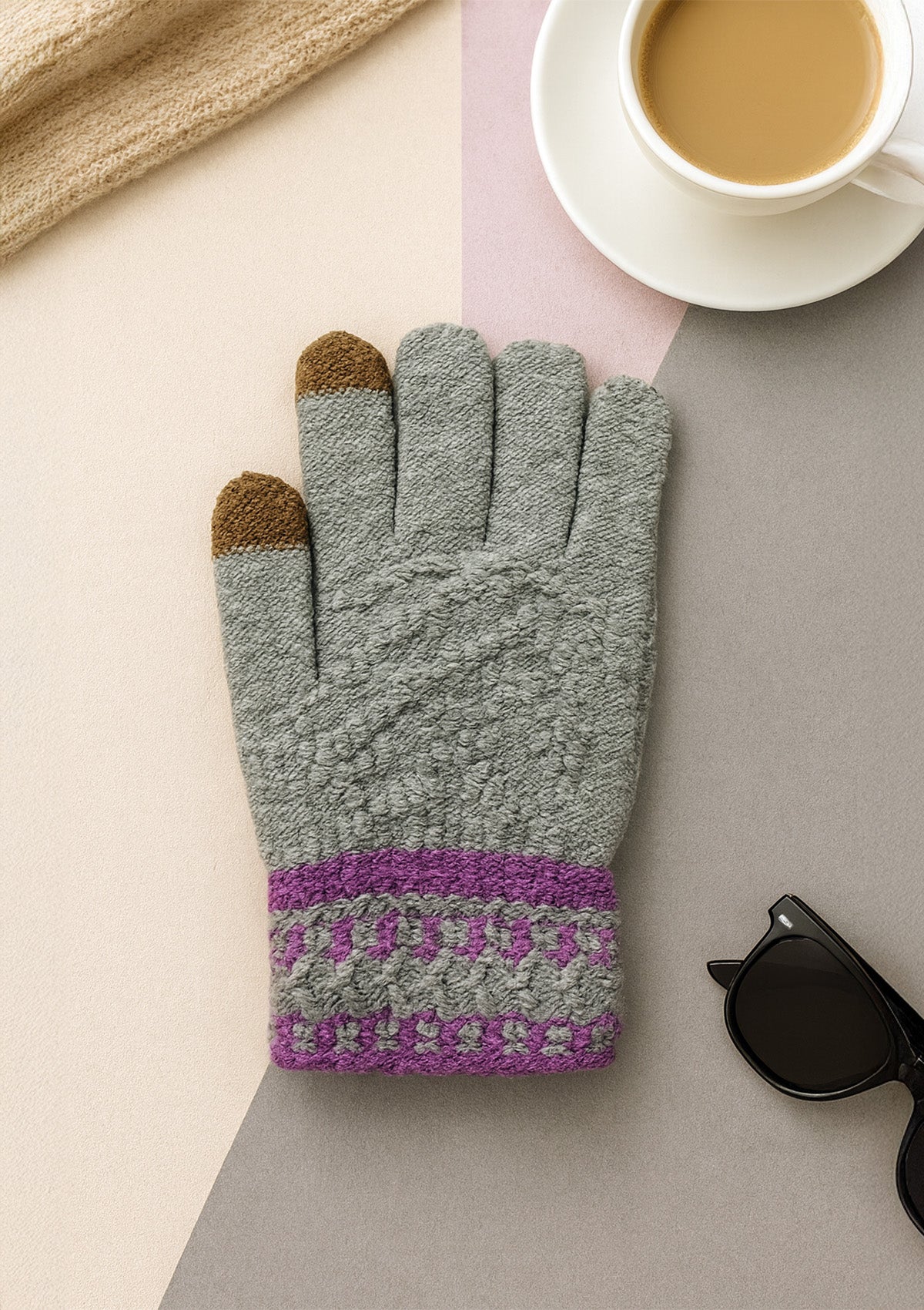 Phone‑Friendly Gloves with Cuffs - Purple, Grey & Black - Set of 3