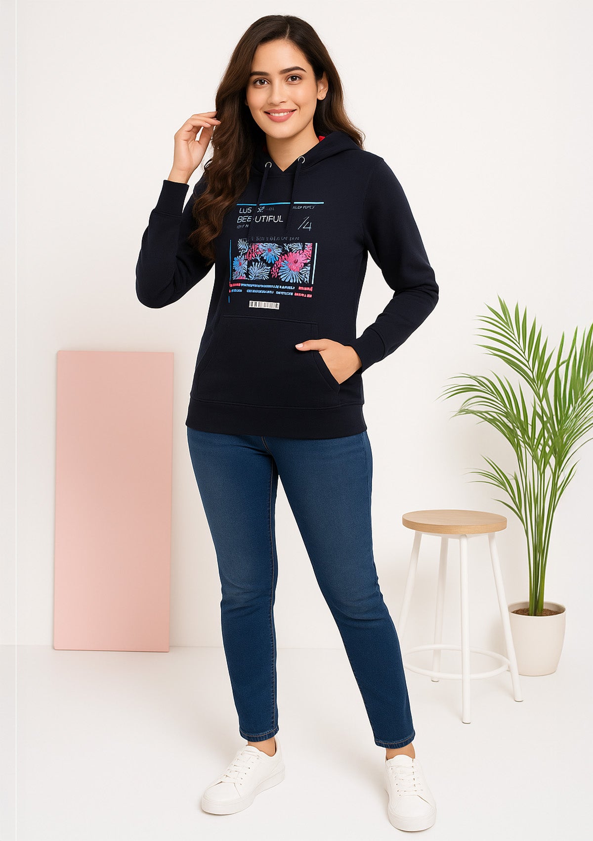 Premium Navy Holiday Vibes Hoodie – Soft Fleece Pullover