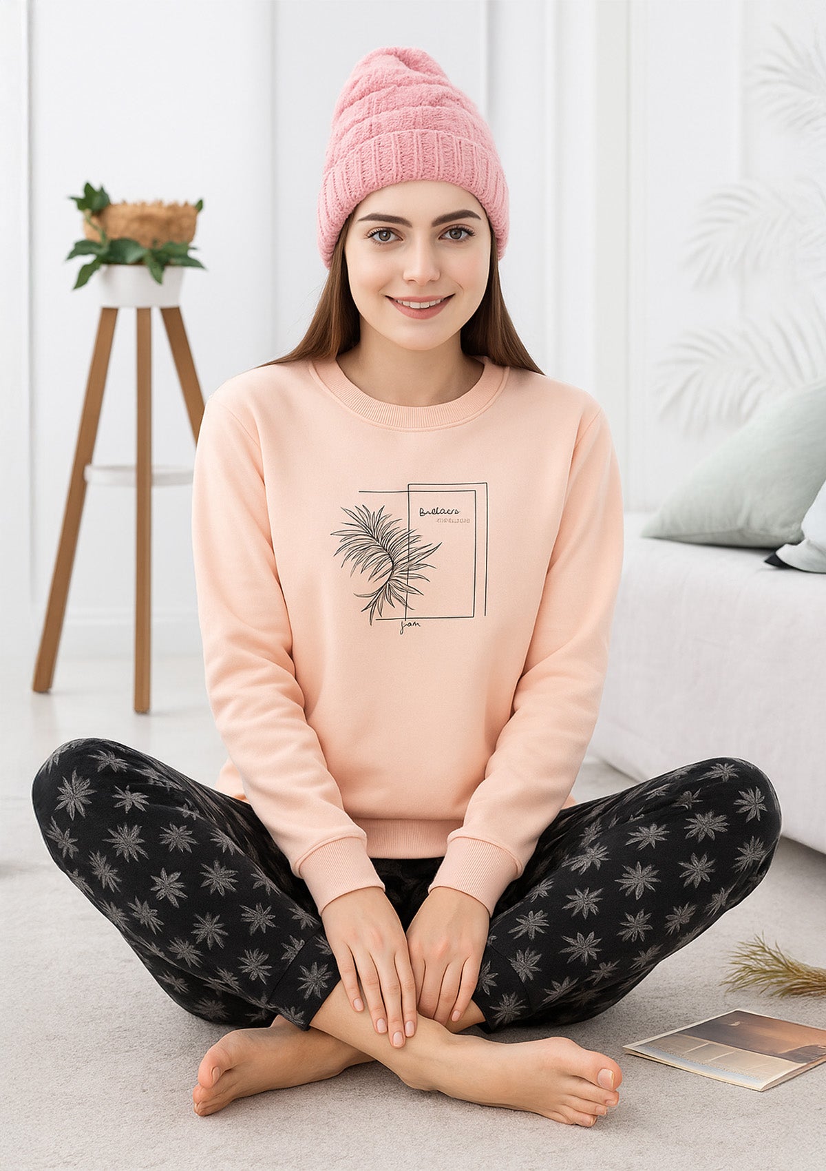 Cotton Lounge Tracksuit – Sweatshirt & Printed Joggers