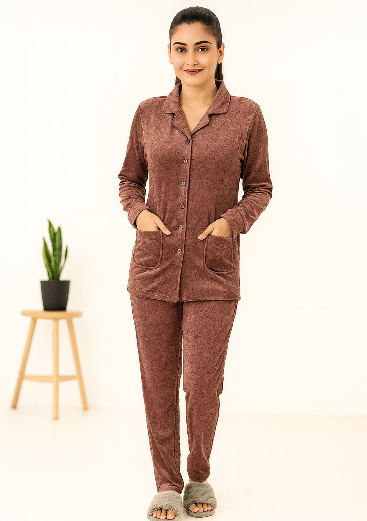 Velvet Tracksuit for Women – Button Down Lounge Set