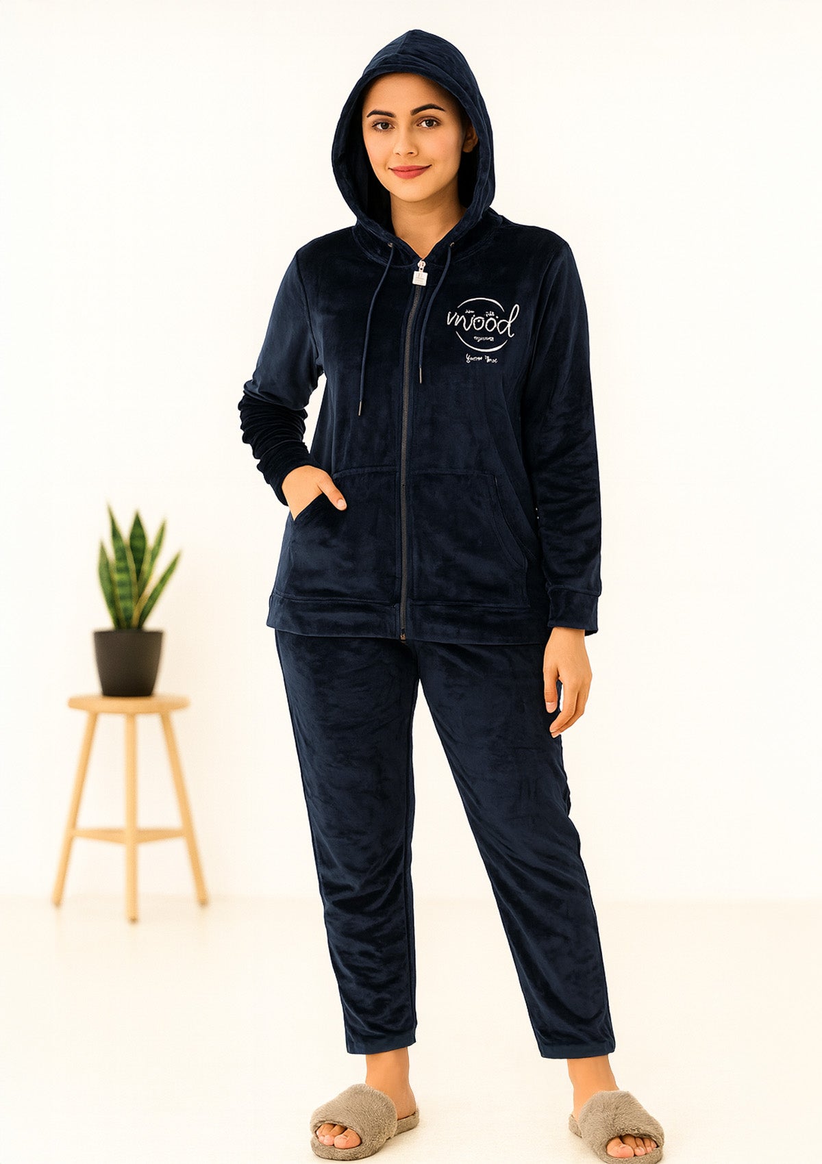 Deep Navy Velvet Tracksuit – Zip Hoodie and Joggers