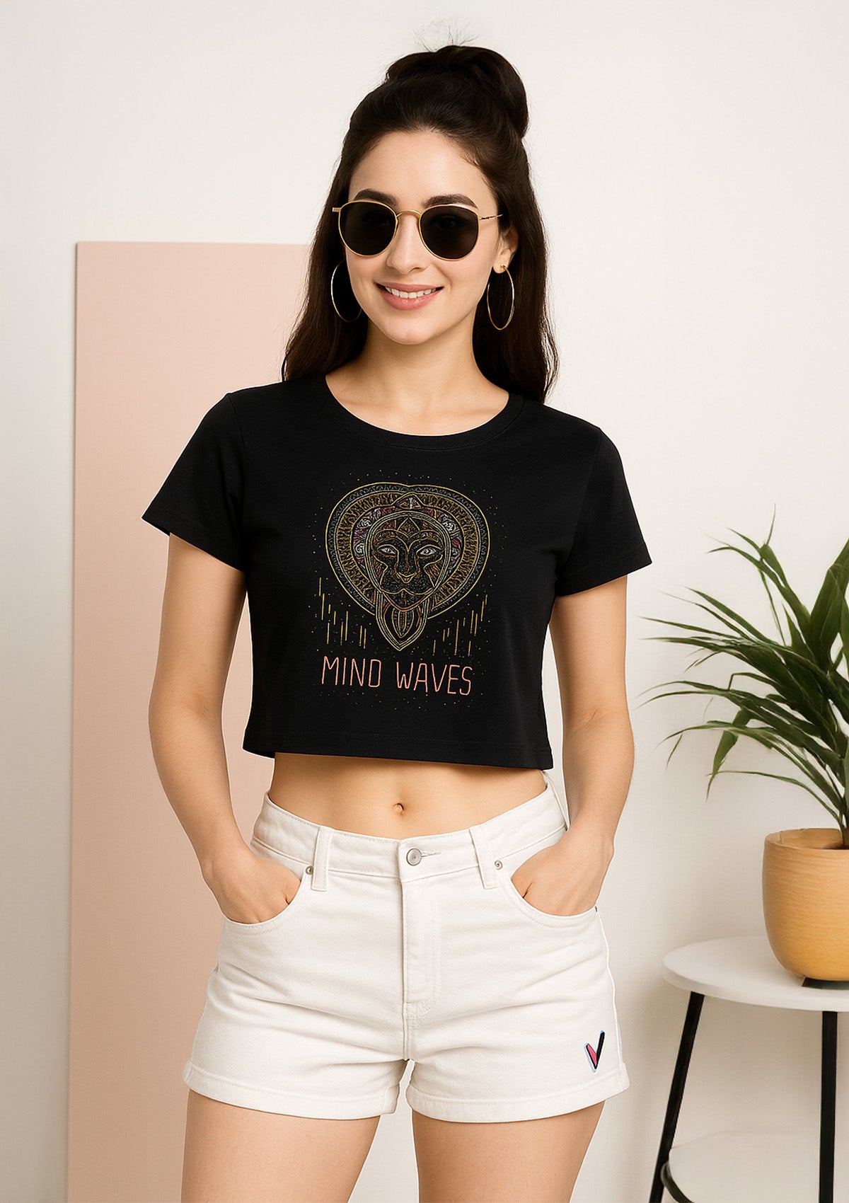 Women’s Graphic Crop Top – Dark Navy Cotton