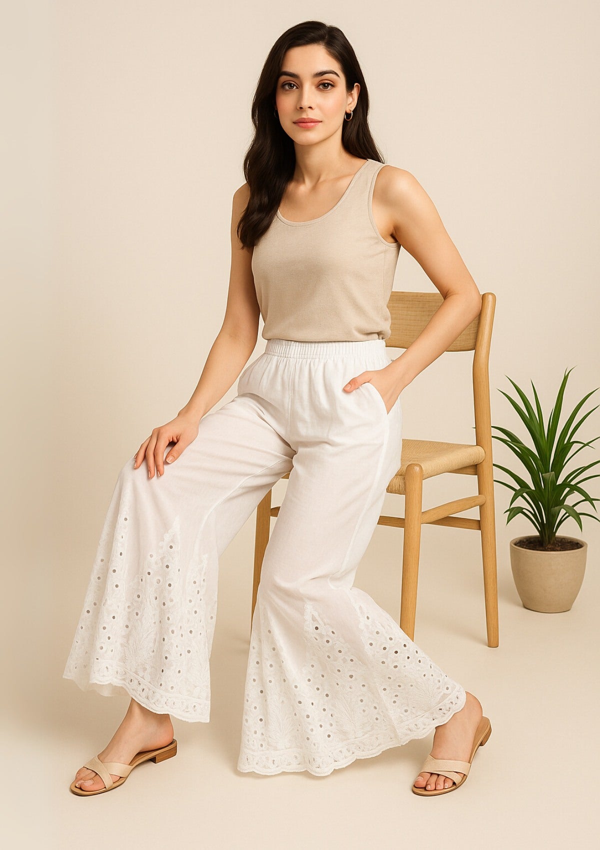 White Georgette Sharara – Lucknowi Mirror Work Heavy Embroidered