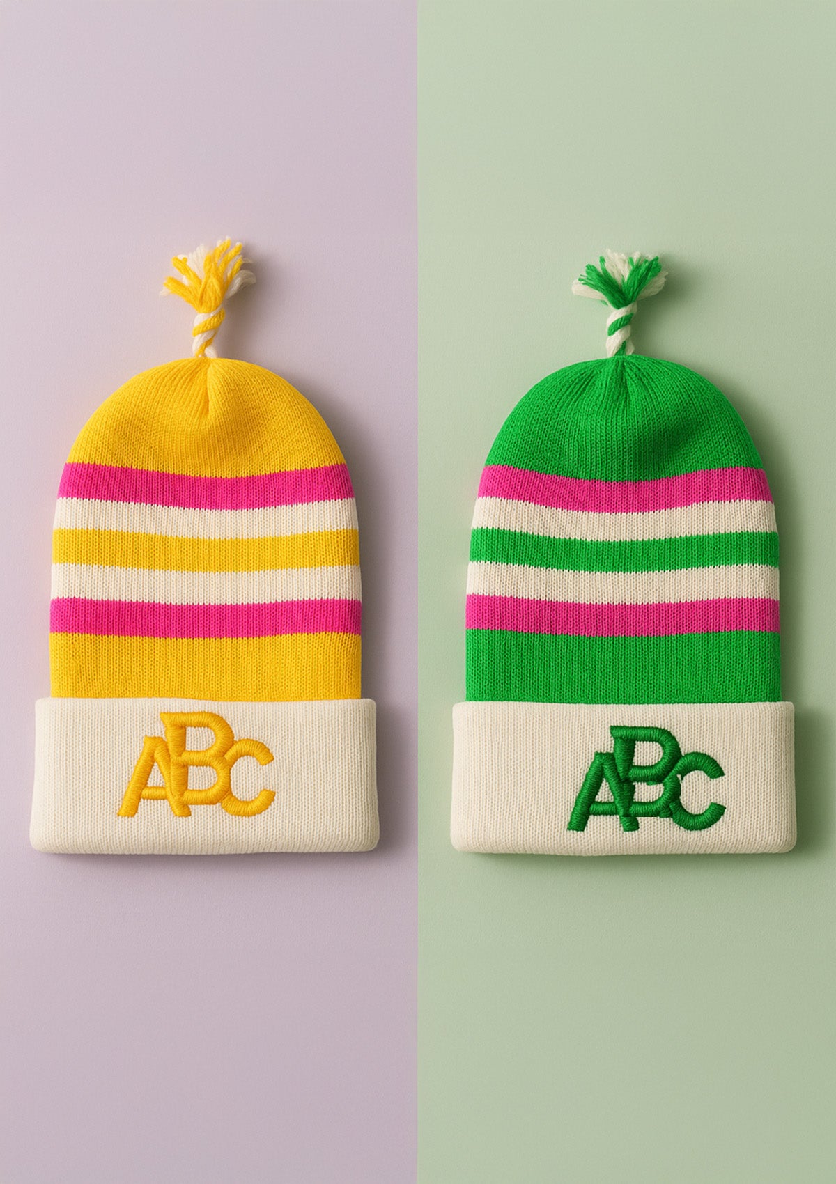 Kids Striped Winter Caps Set of 2 – Soft Knitted Long Beanies