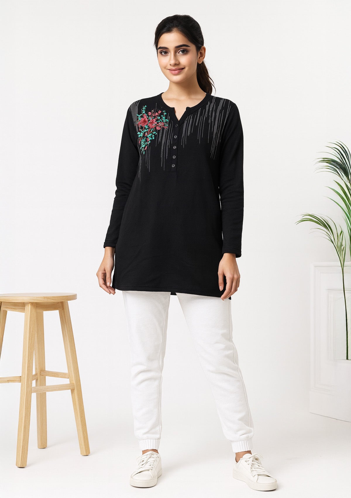 Warm Long T-Shirt for Women – Brushed Cotton Tunic Top