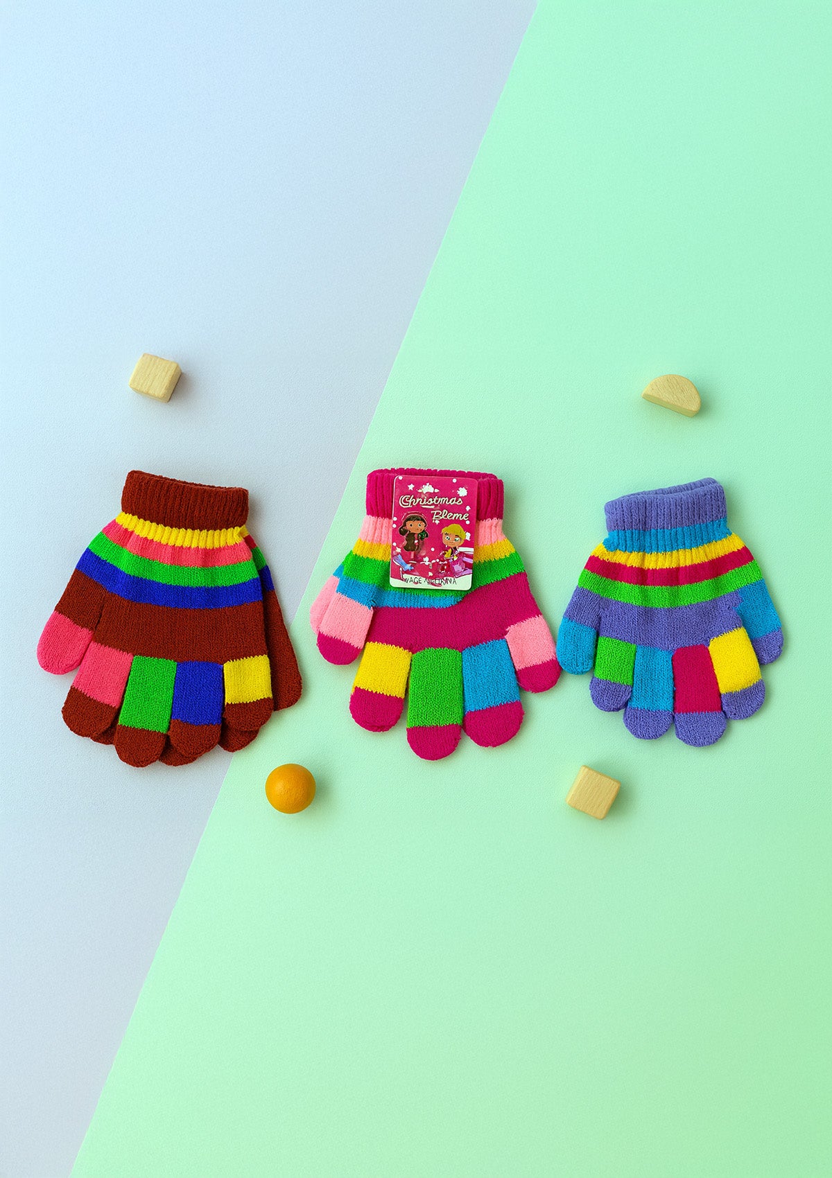 Kids Rainbow Gloves Set of 3 – Soft Knitted Multicolor Finger Gloves