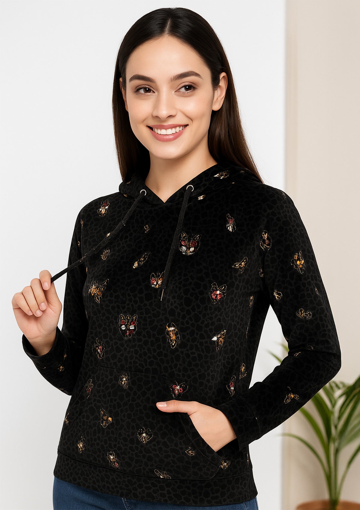 Premium Black Butterfly Hoodie – Ultra Soft Velvet