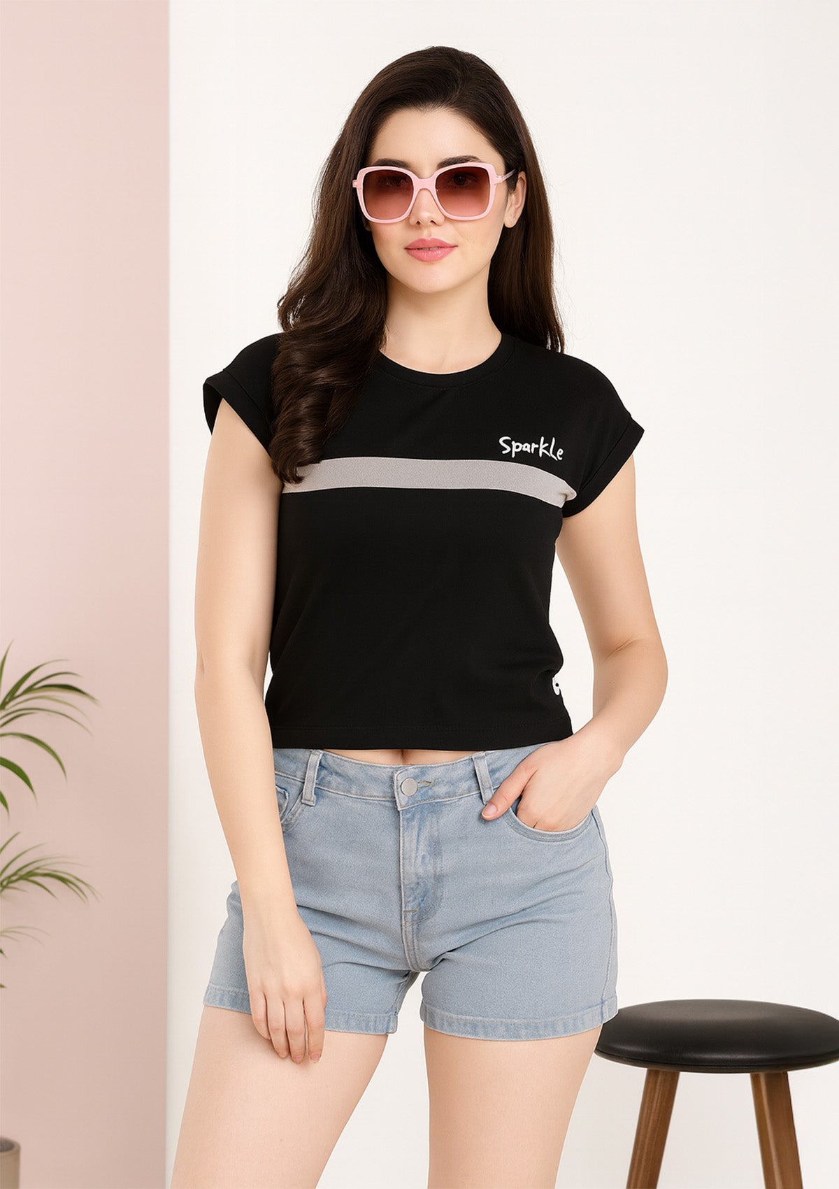 Women’s Graphic Crop Top – Black Cotton Jersey