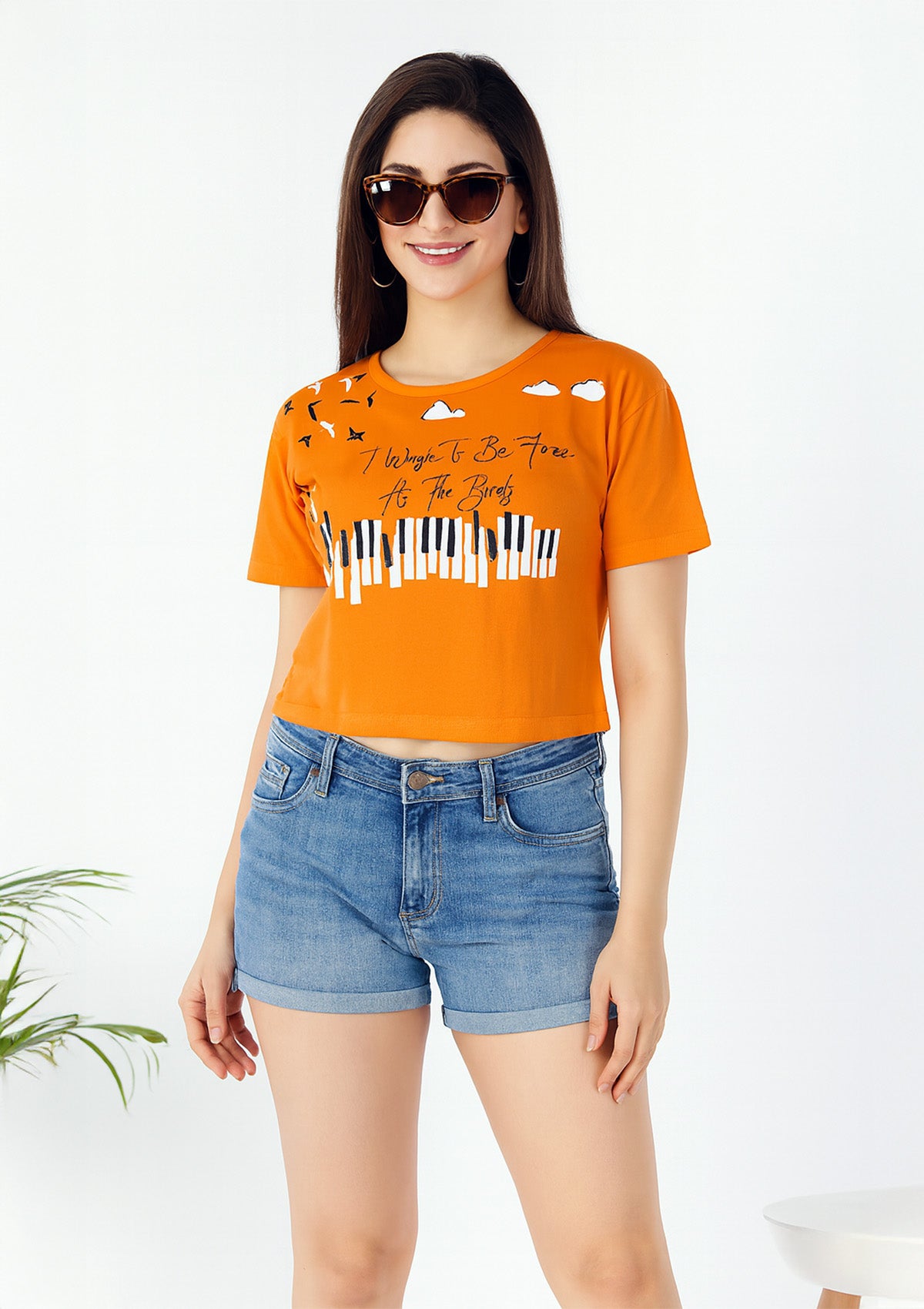 Women’s Graphic Crop Top – Orange Cotton Jersey