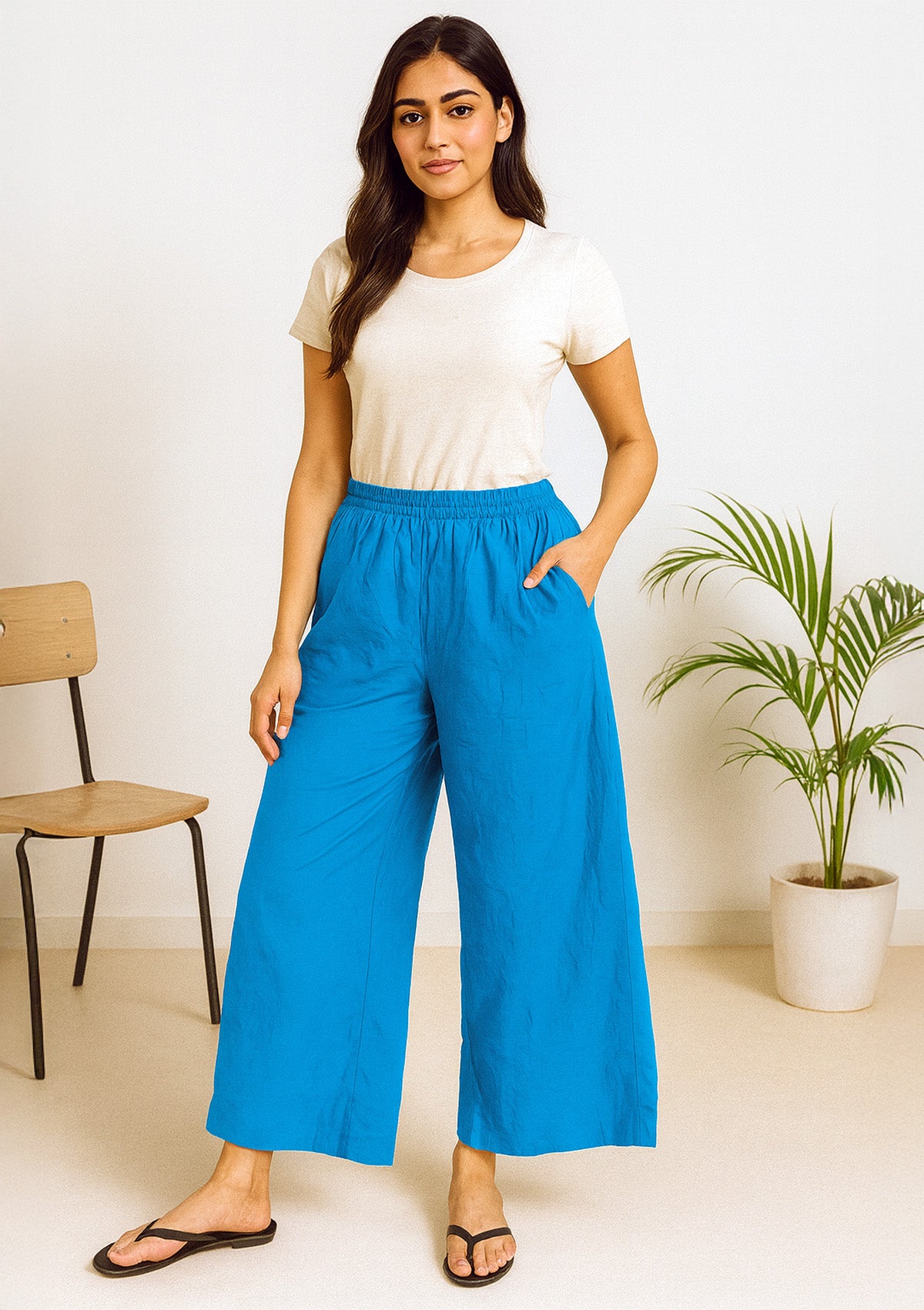 Women’s Sky Blue Rayon Palazzo – Flared Palazzo Pants