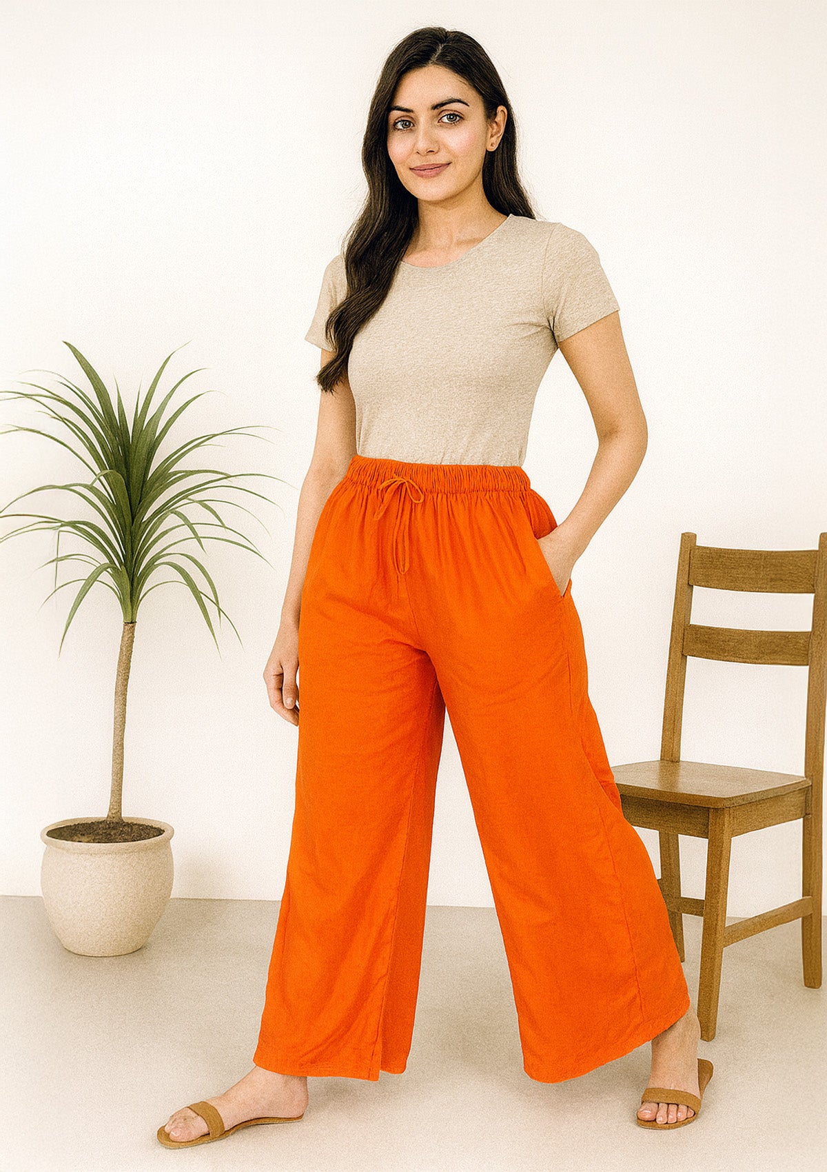 Women’s Orange Rayon Palazzo – Flared Palazzo Pants