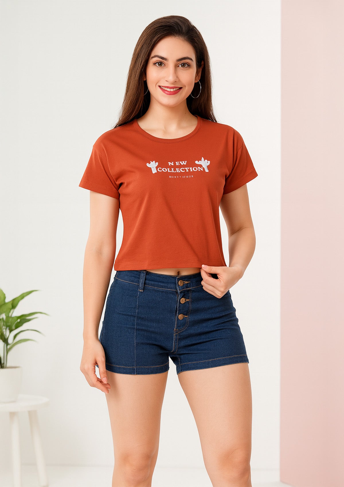 Women’s Graphic Crop Top – Rust Cotton Jersey