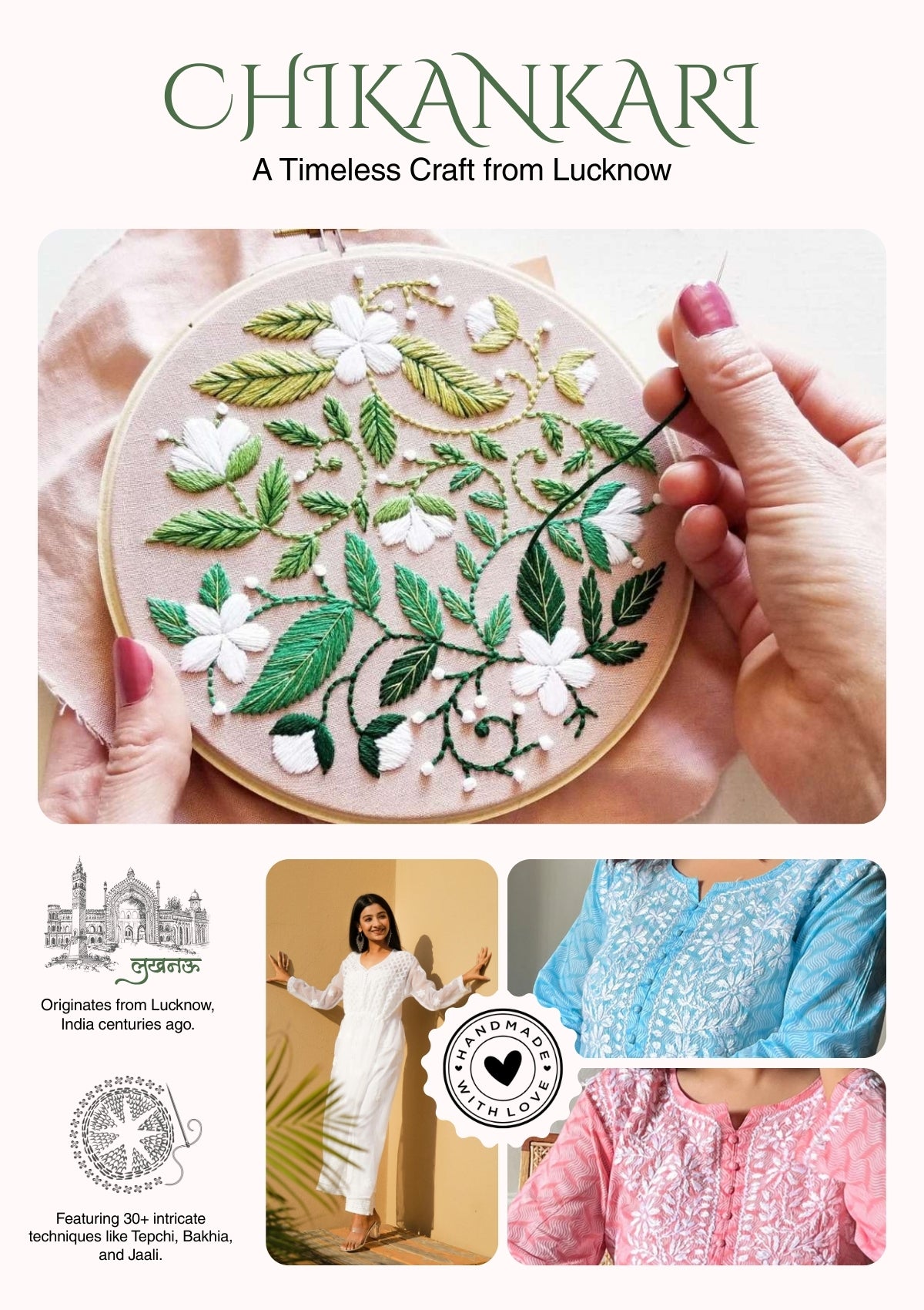 Embroidered Cotton Kurta – Pink & Aqua Contrast