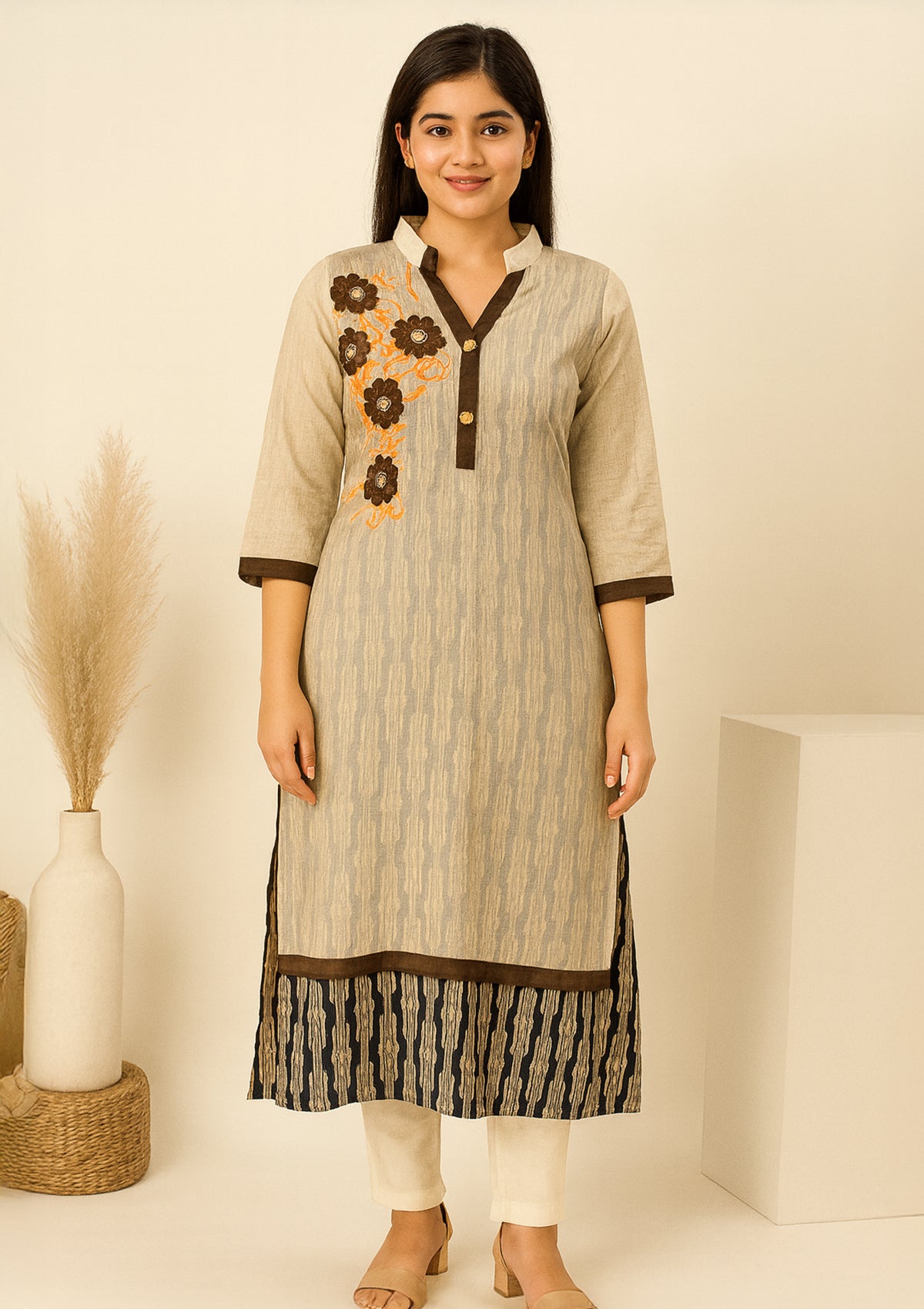 ClothingSutra Kurti with Embroidery Detailing and Double Layered Net Overlay Design XL