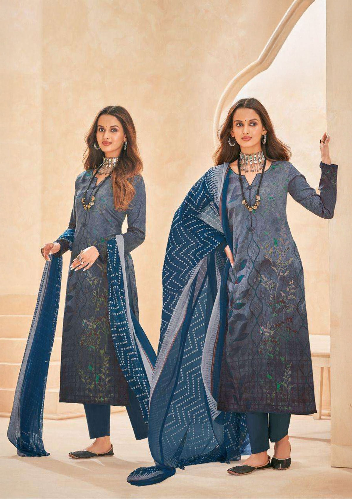 Cotton Printed Unstitched Suit with Embroidery Work and Nazmeen Dupatta