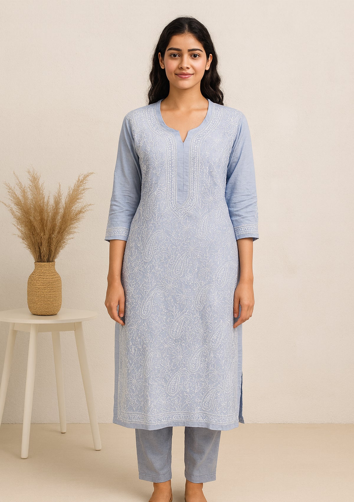 Chikankari Solid Women’s Long Kurta - Lavender Purple