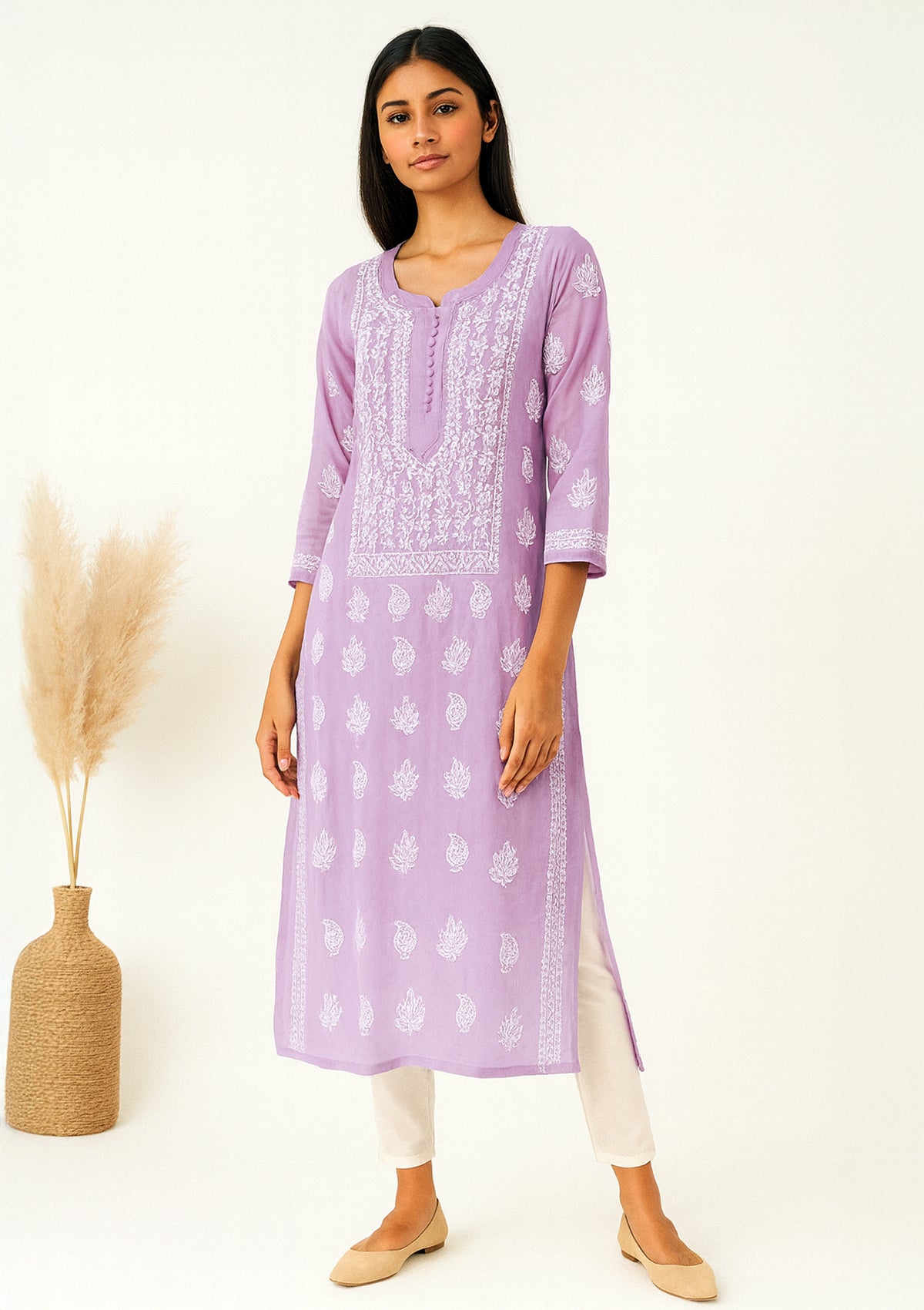ClothingSutra Lavender Georgette Kurti with White Chikankari Embroidery 40
