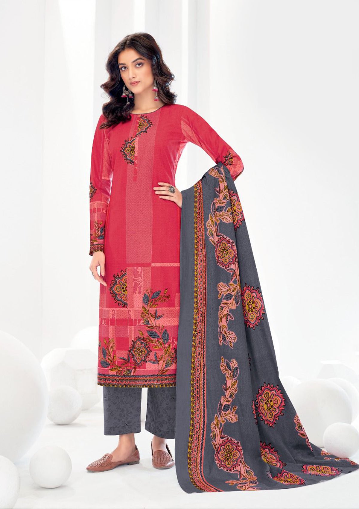 Premium Cotton Unstitched Suit Set with Printed Design and Dupatta