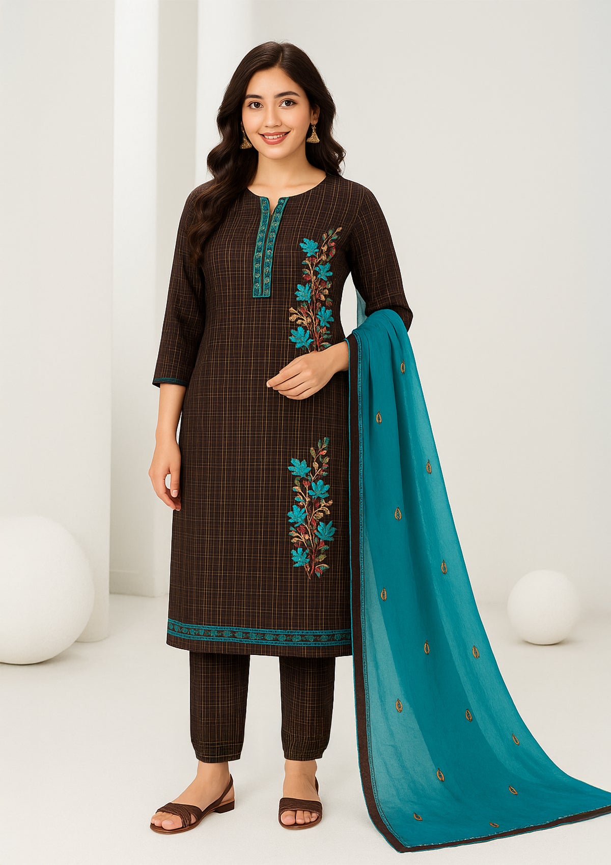 Premium Rayon Embroidered Unstitched Suit with Nazmin Dupatta