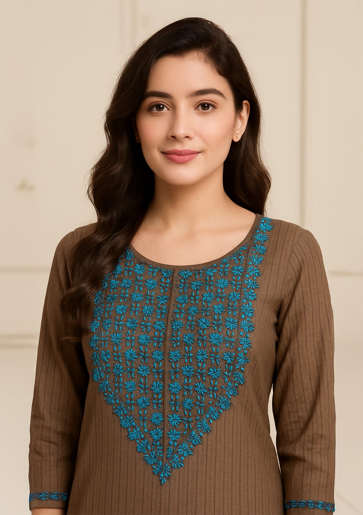 Cotton Embroidered Unstitched Suit with Chiffon Dupatta & Matching Bottom