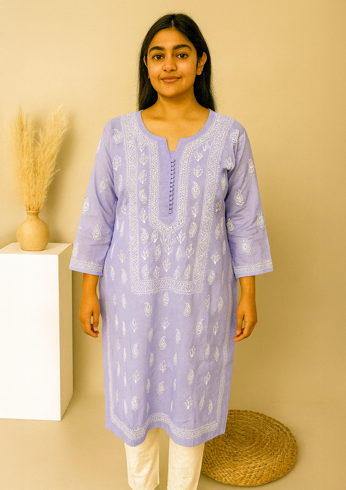 Chikankari Cotton Women’s Kurta – Lavender