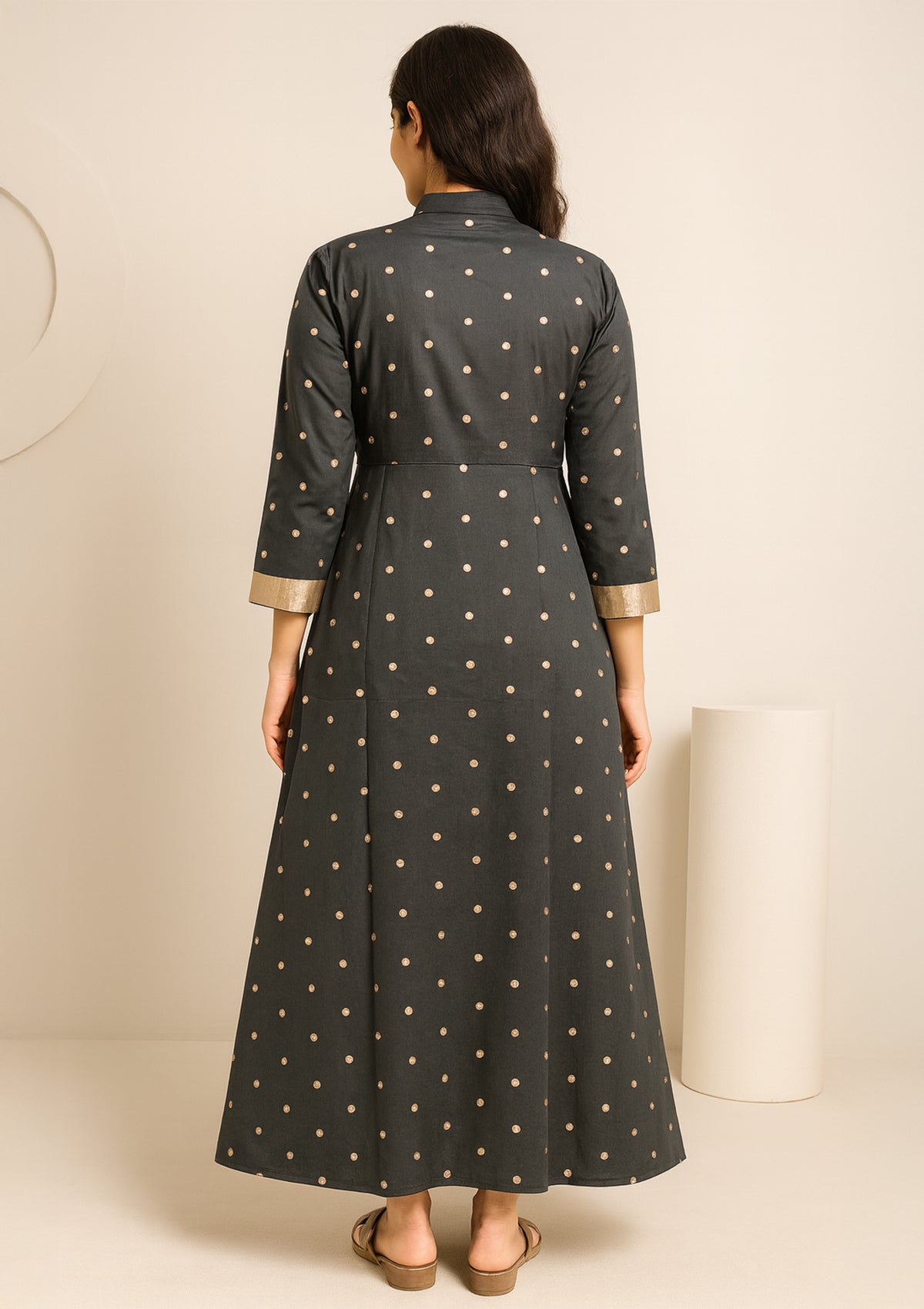 Tafta Gown with Red Inner & Embroidered Front Jacket