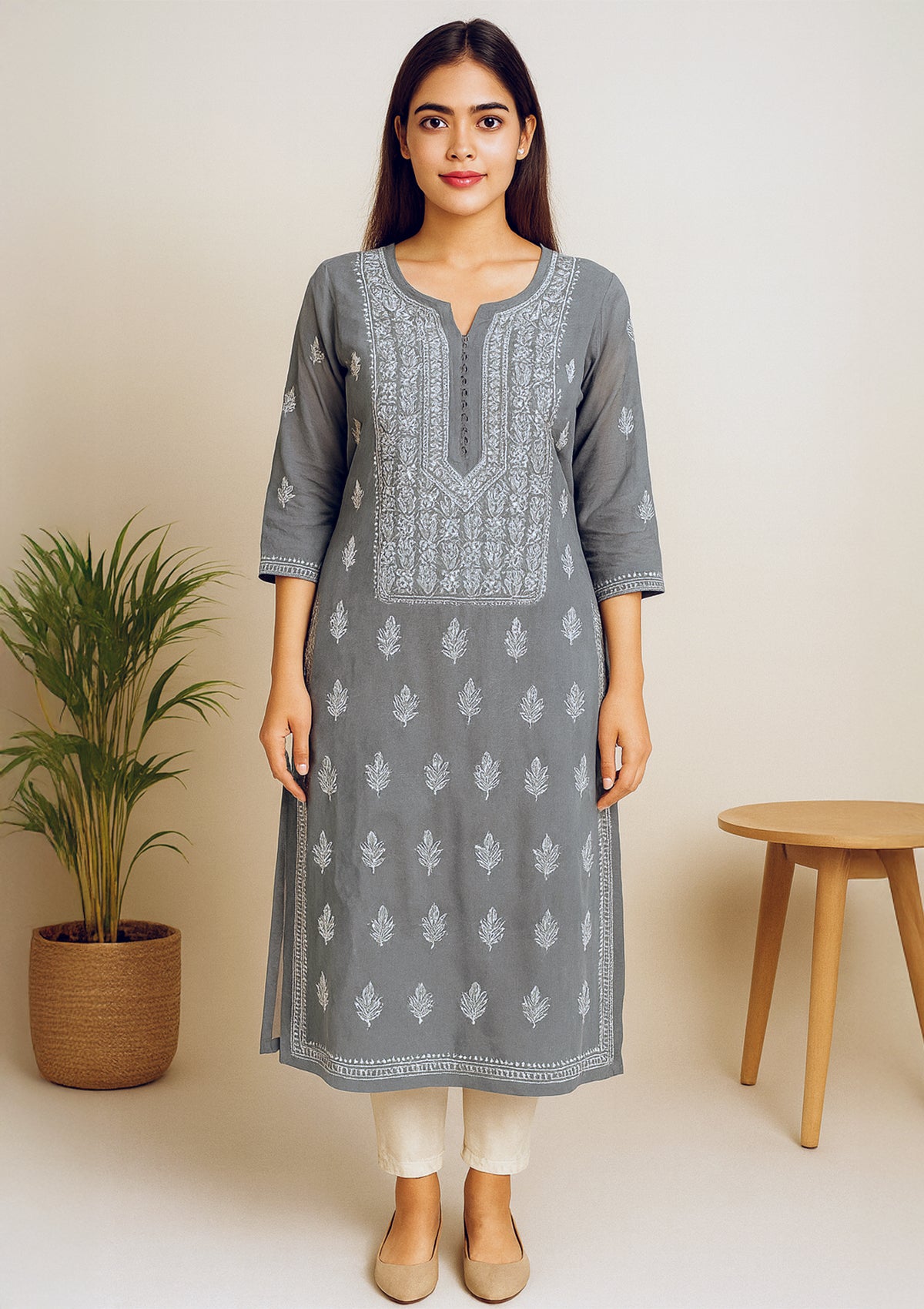 ClothingSutra Grey Georgette Kurti with White Chikankari Embroidery – Ethnic Wear 38