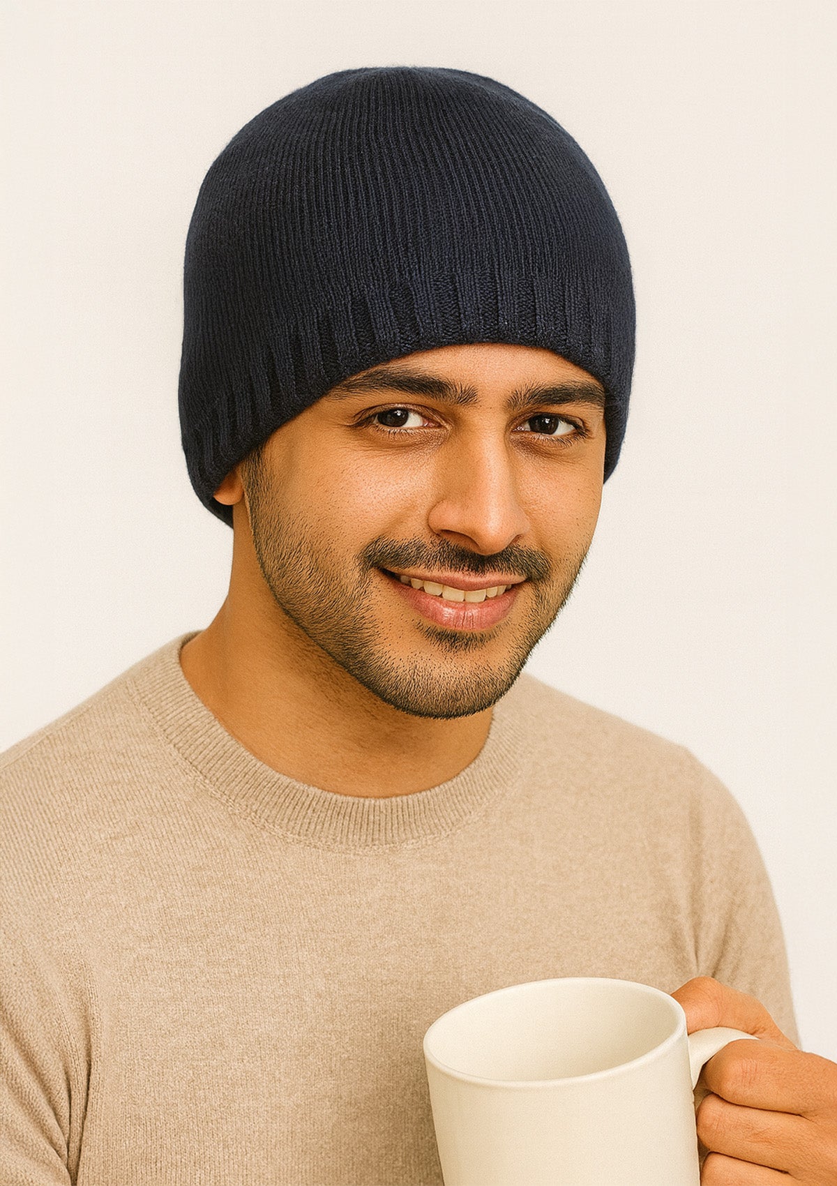 Classic Navy Blue Woolen Beanie – Warm Stretch Knit Cap