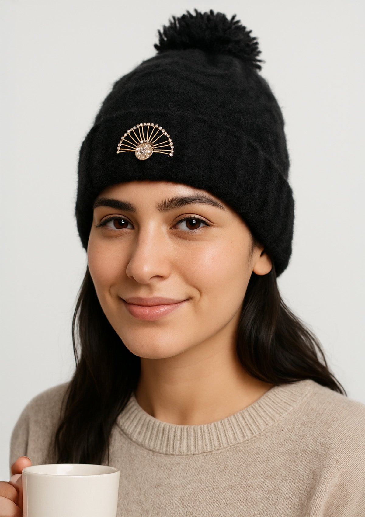 Luxurious Woolen Fur Winter Cap - Soft Plush Beanie with Pom-Pom