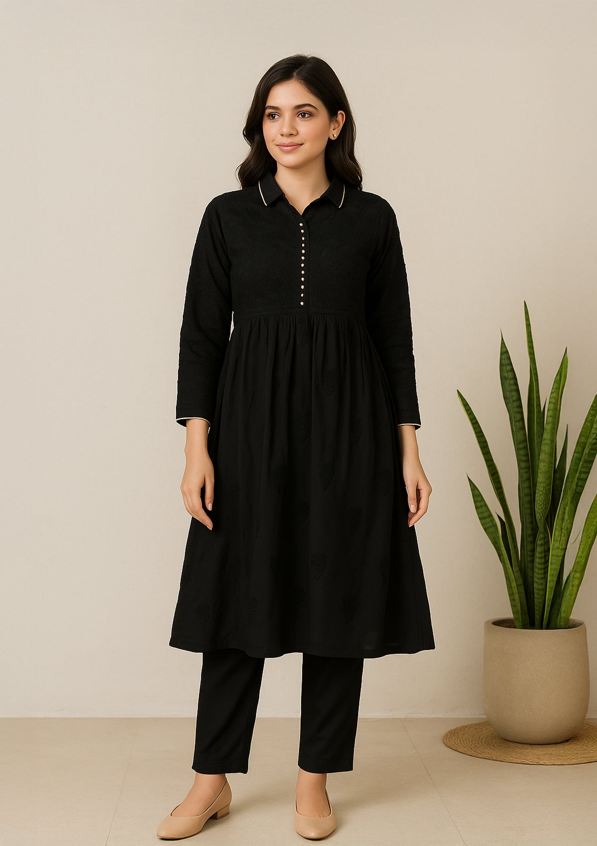 Chikankari Georgette Women’s Kurti – Black