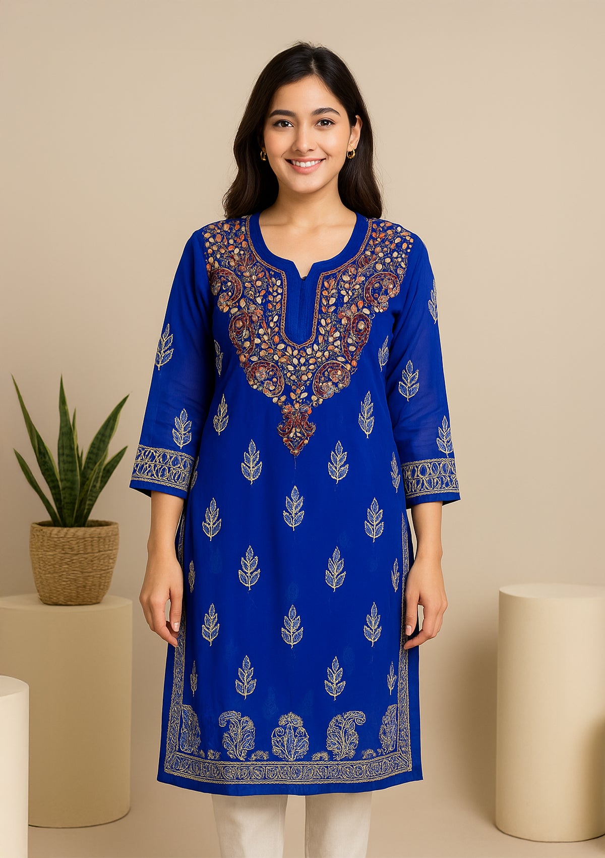 Royal Blue Georgette Kurti with Gota Patti Embroidery – Festive Elegance