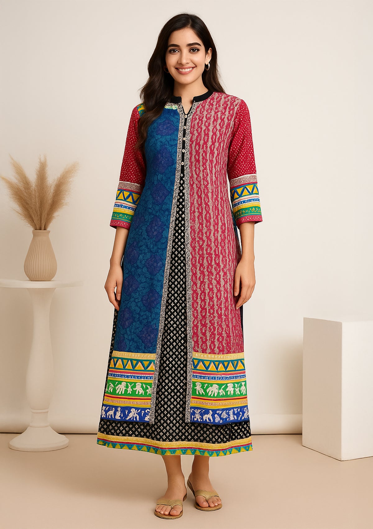 Multi-Color Georgette Two Piece Kurti Set with Black Inner – Ethnic Wear