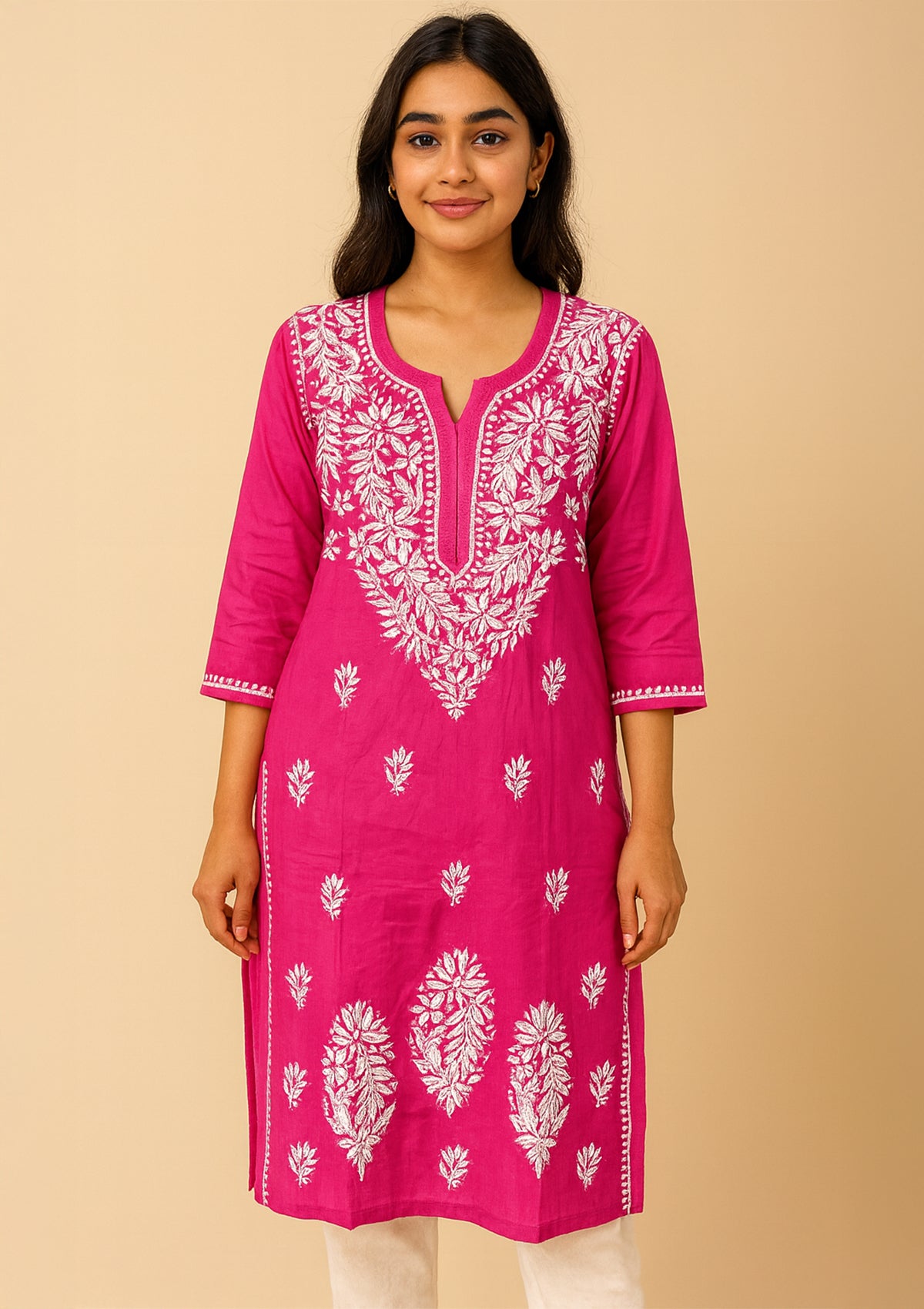 Chikankari Solid Women’s Long Kurta