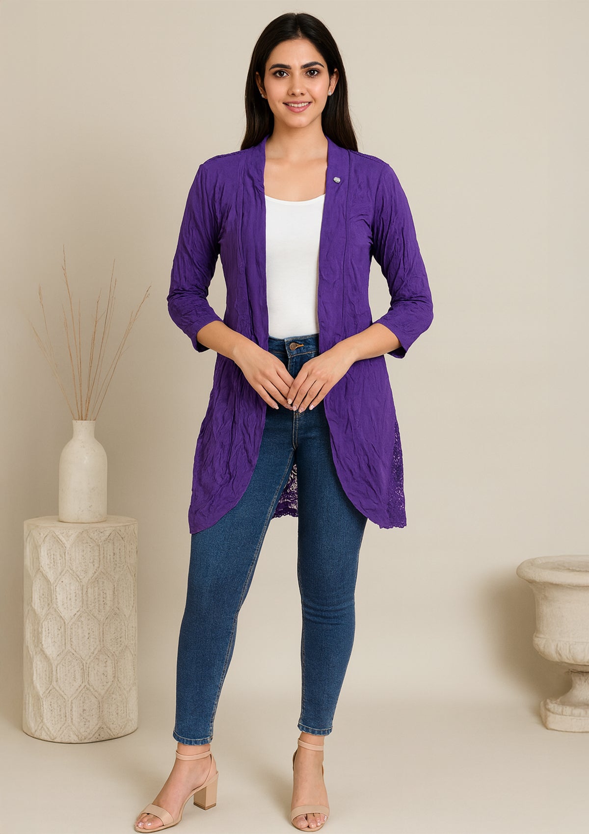 Elegant Purple Lace-Back Shrug for Women – Lightweight Layering