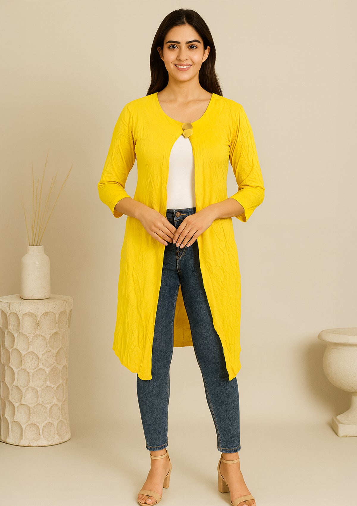 ClothingSutra Bright Yellow Women’s Shrug – Lightweight Solid Front-Knot Shrug Yellow