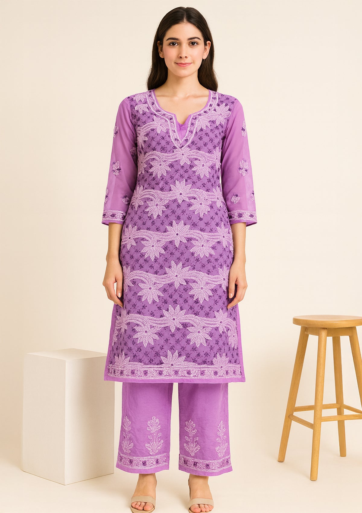 ClothingSutra Purple Georgette Kurti with Chikankari Embroidery – Ethnic Wear 38